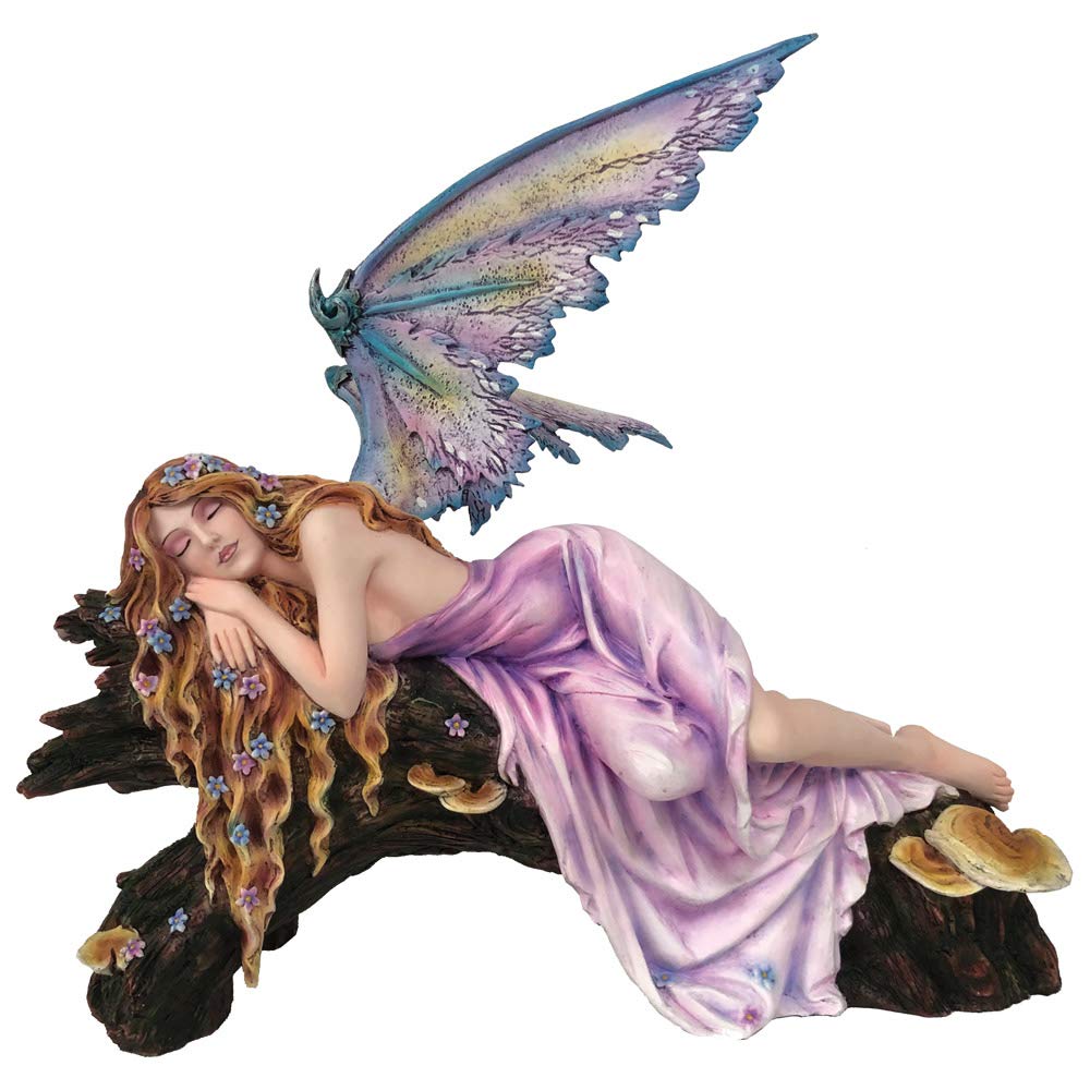 Dreamy Sleeping Woodland Fairy Figurine - Handcrafted Polyresin Purple Fairy Statue for Home Décor | Perfect for Bookshelf, Garden, or Fairy Tale Themed Room Decor