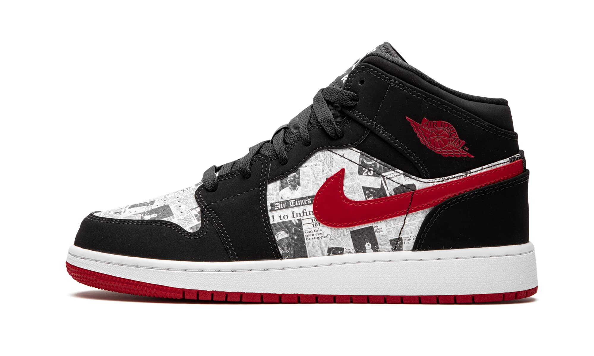 Air Jordan 1 Mid SE Kids Basketball Shoes - Newspaper Print Design - Comfortable Sneakers for Boys & Girls | Perfect for School, Sports & Casual Wear