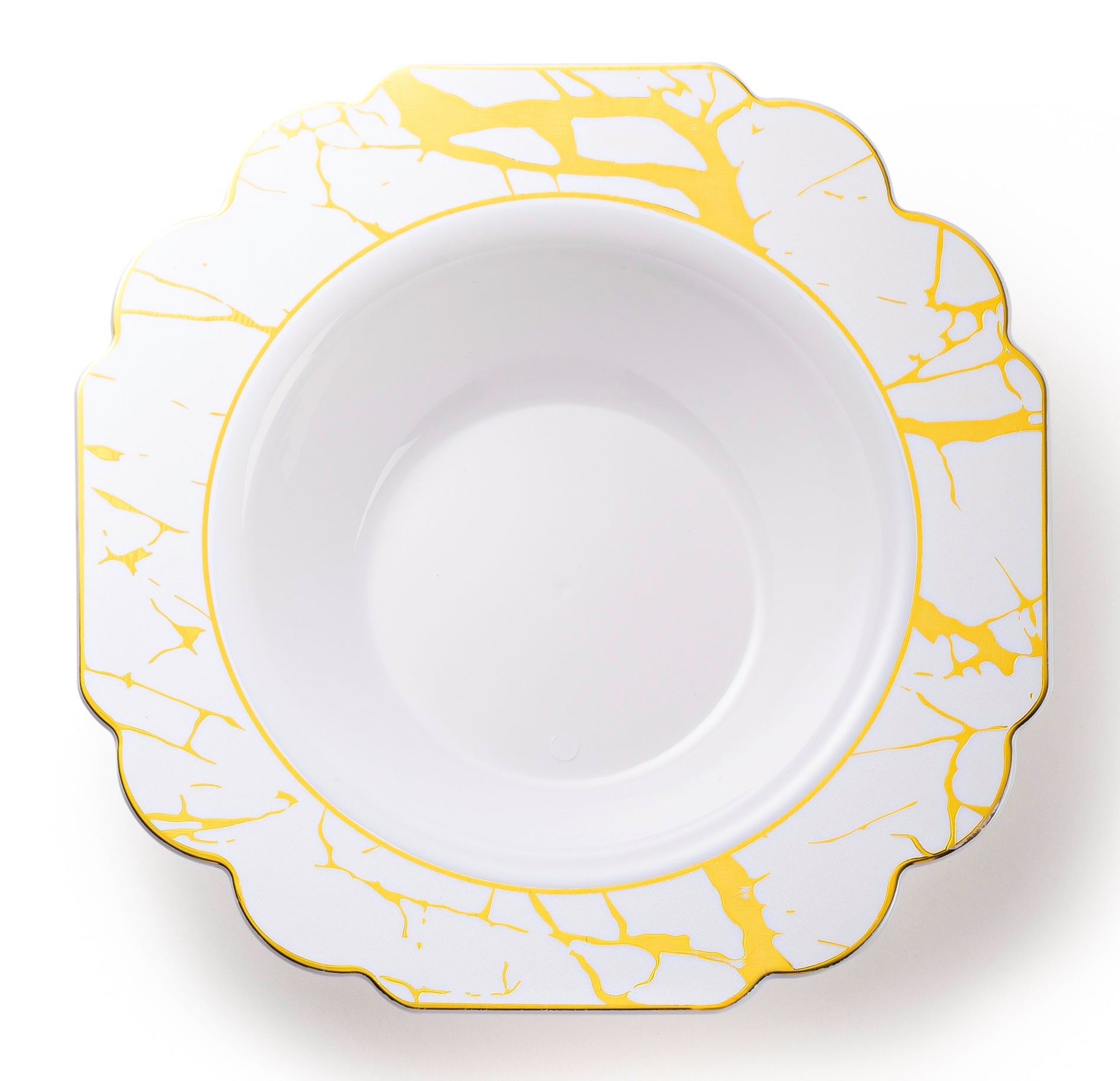 10-Pack White and Gold Marble Plastic Plates - Elegant Disposable Dinnerware for Parties, Weddings, and Special Events
