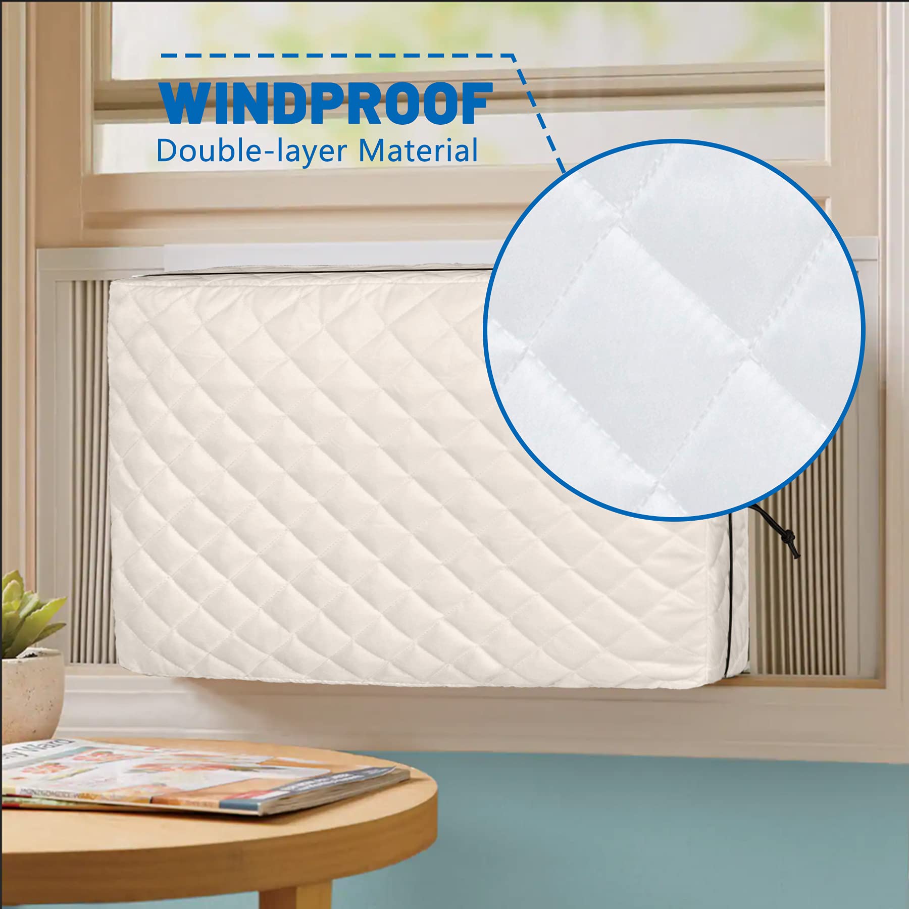 Quilted Double Insulated Air Jade Indoor Air Conditioner Cover for Window AC Unit - Beige, Medium Size 25