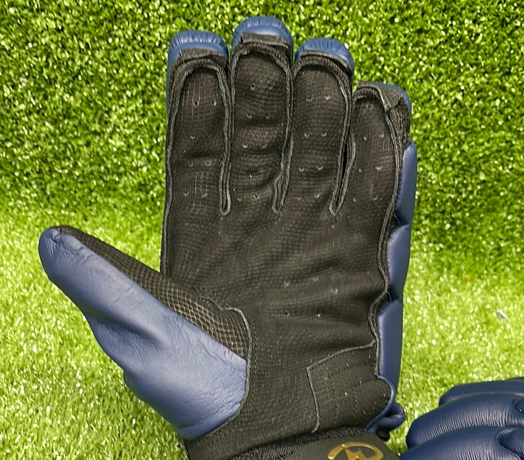 Raydn Players Pro Youth Cricket Batting Gloves with Pittard Leather - White, Navy Blue, Black - Perfect for Junior Cricket Matches & Training Sessions