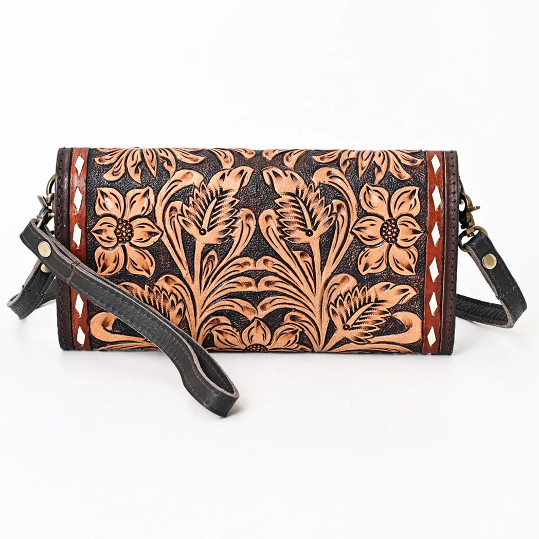 American Darling Hand-Tooled Buckstitch Leather Purse for Women - Vintage Western Style Crossbody Bag for Cowgirl, Rodeo & Country Fashion