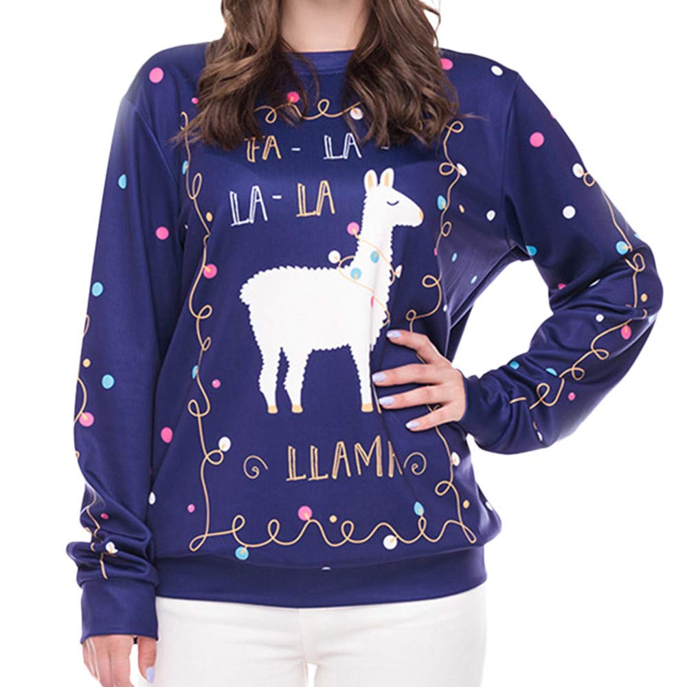 Women's Christmas Round Neck Sheep Print Sweater Pullover - Cozy Holiday Knit Top for Xmas Party, Gift Exchange & Winter Outfits