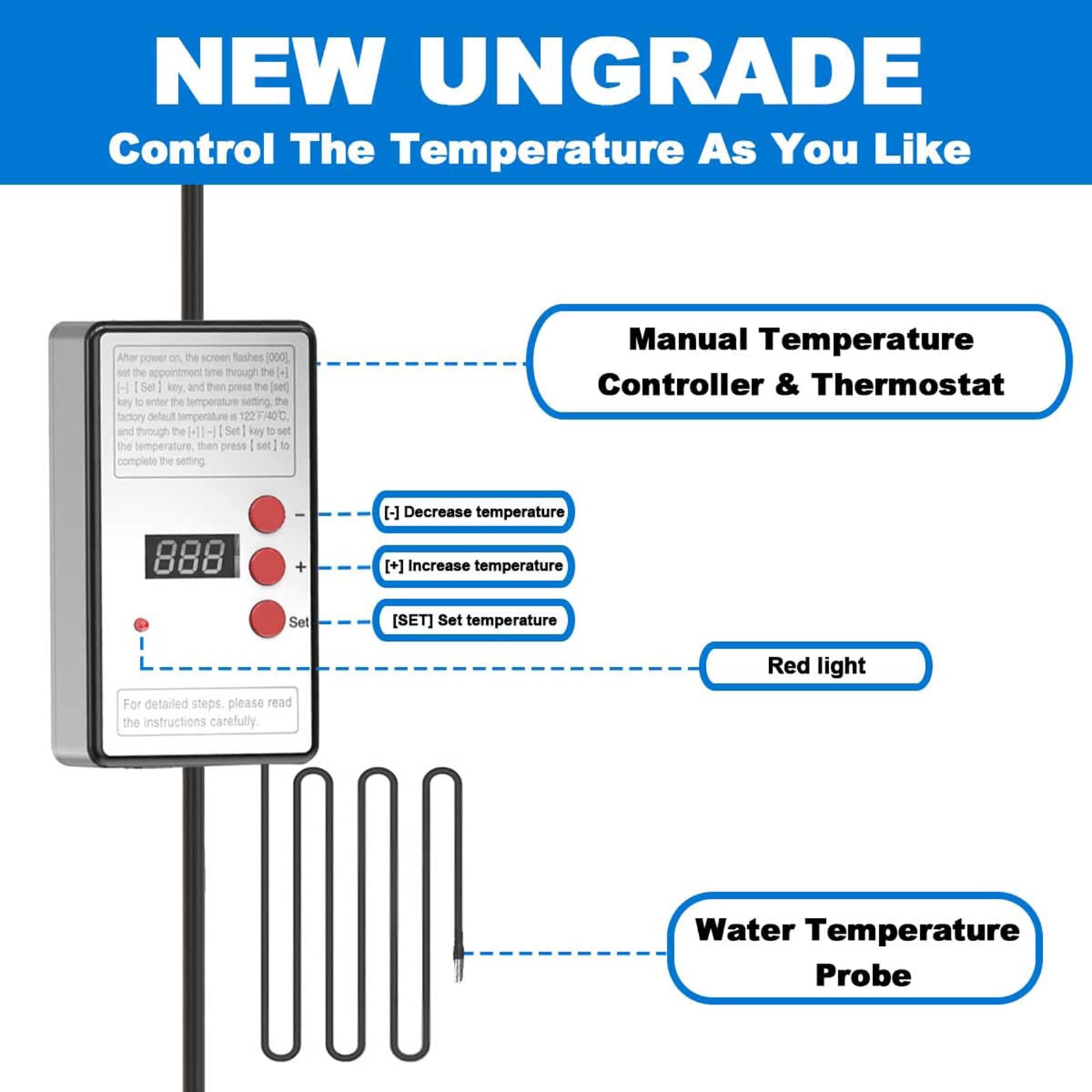 2000W Portable Immersion Water Heater with Digital Thermostat - Stainless Steel Submersible Bucket Heater for Mini Pools, Bathtubs, Travel & Camping | Fast Heating for Home, Hotel, RV & Outdoor Use