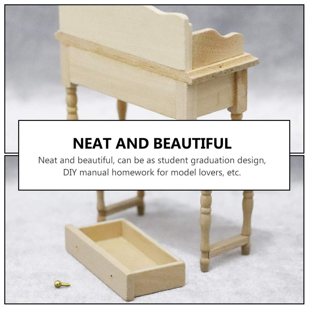 Black Wooden Dollhouse Desk & Vanity Stool - Miniature Kids Furniture for Girls, Model Desk with Mini Chair, Perfect for Dollhouse Decor, Child's Room, and Creative Play Scenes