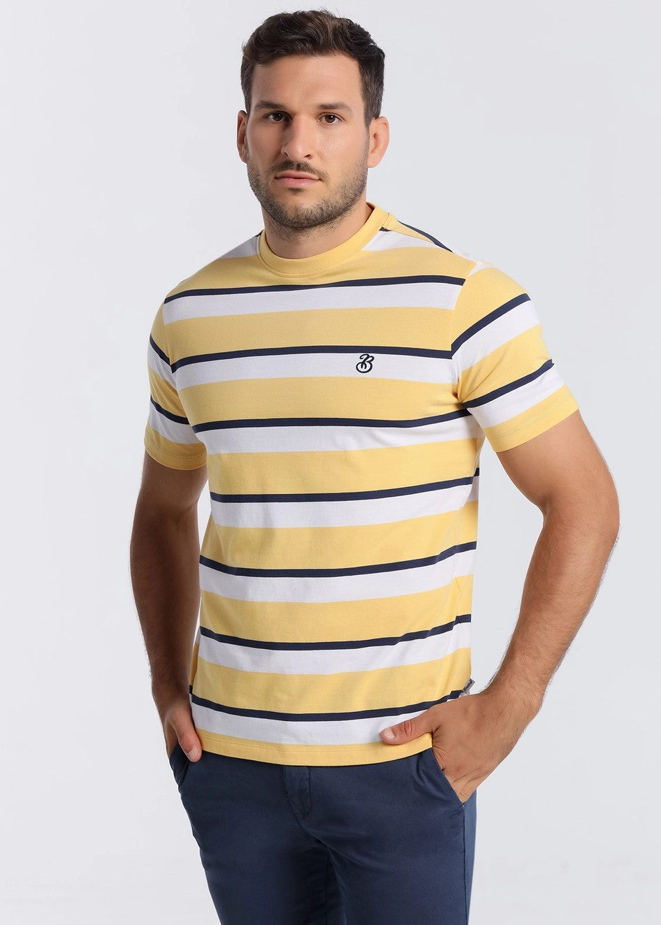 Bendorff Striped Cotton T-Shirt for Men & Women - Soft Breathable Yellow Casual Tee - Perfect for Summer Outfits, Beach Wear & Everyday Comfort