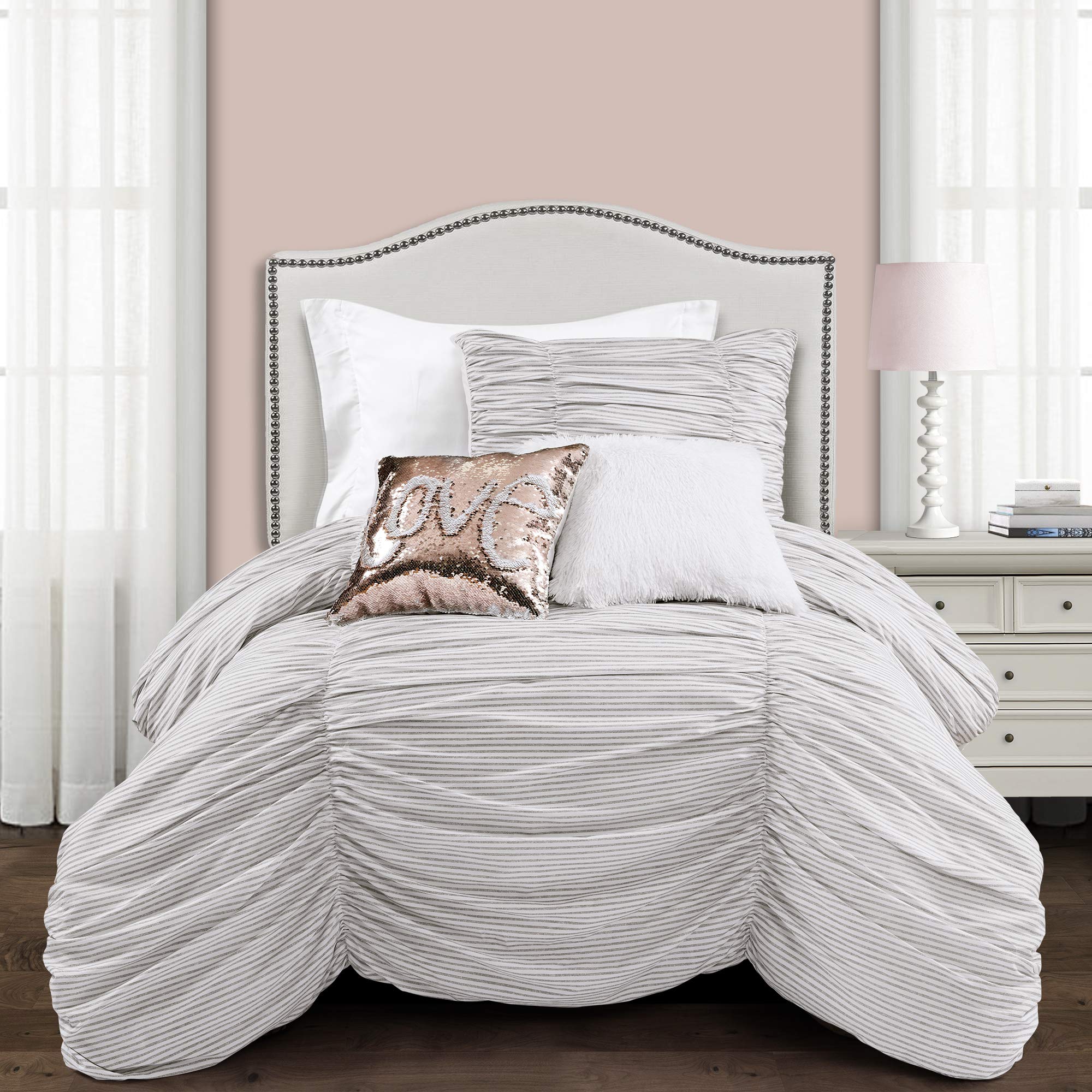 Lush Decor Gray Ticking Stripe Comforter Set - Twin XL for Cozy Bedroom
