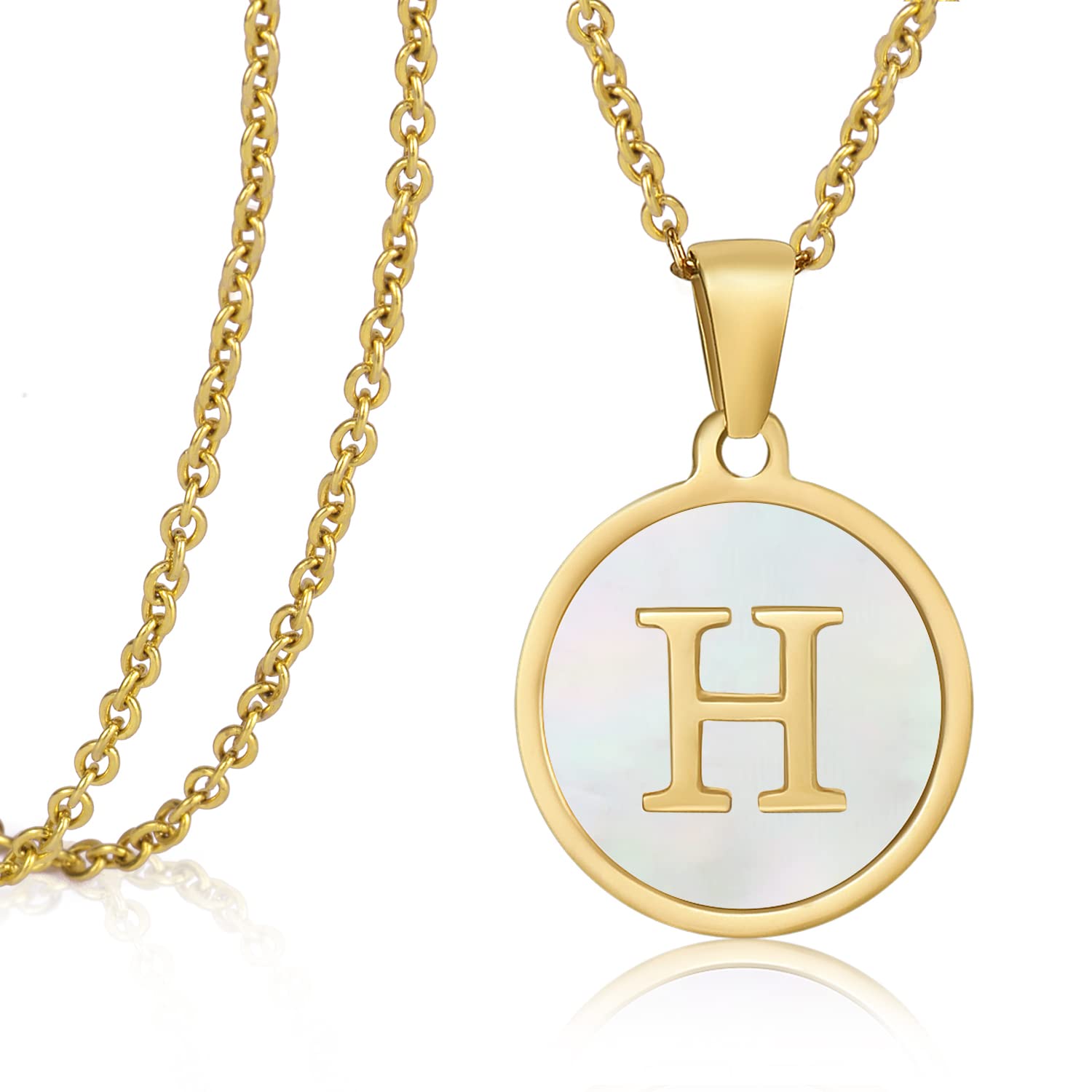 Personalized Initial Necklaces for Women - 18K Gold, Silver & Rose Gold Shell Letter Pendant Necklace for Girls - Stainless Steel Layered Coin Jewelry Gift - Perfect for Birthdays, Anniversaries & Everyday Wear