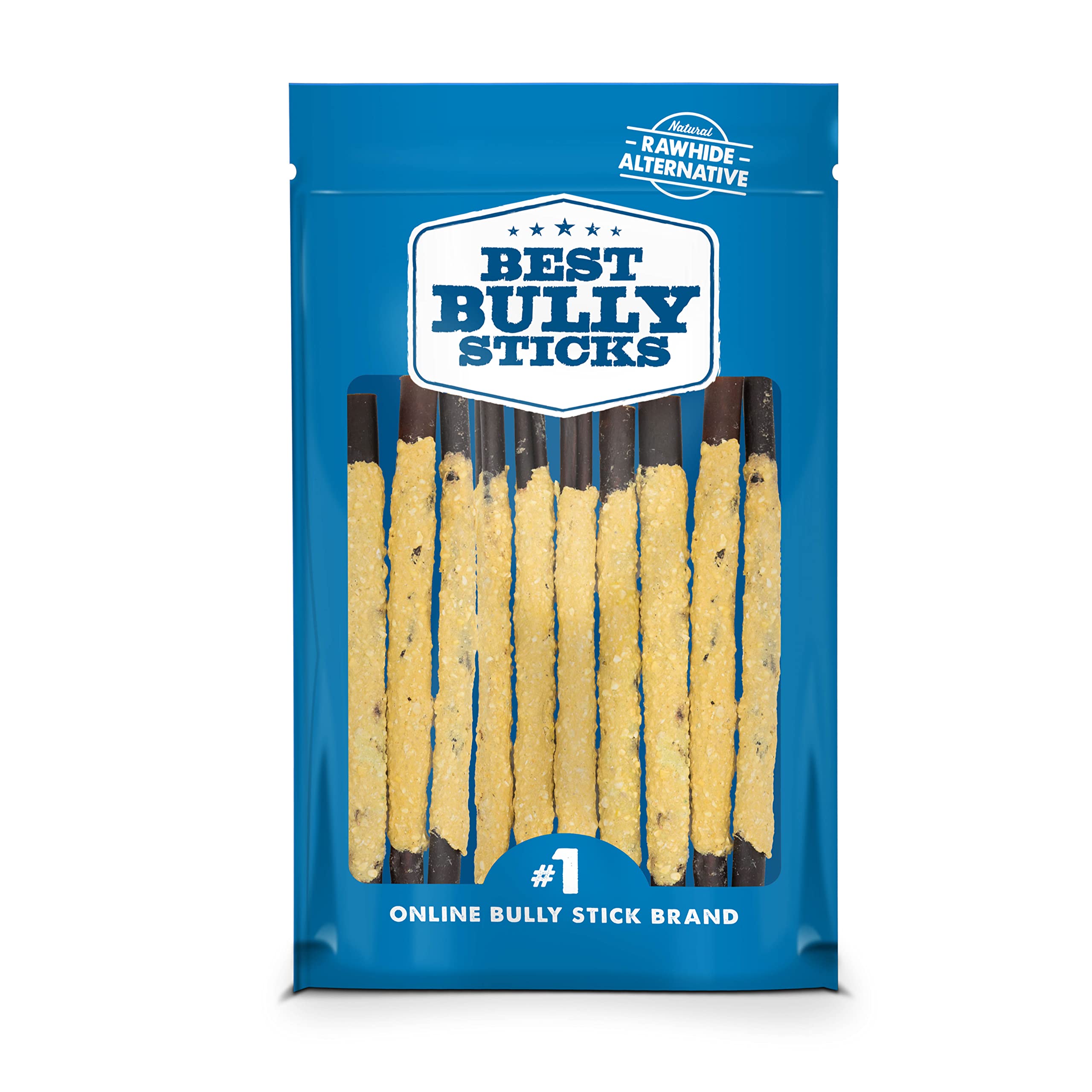 Premium All-Natural Bully Sticks Cheese Wrapped Beef Collagen Dog Chews - 12 Inch (10 Count) | USA Made, Easily Digestible Rawhide Alternative for Medium & Large Dogs | Great for Training, Teething & Dental Health