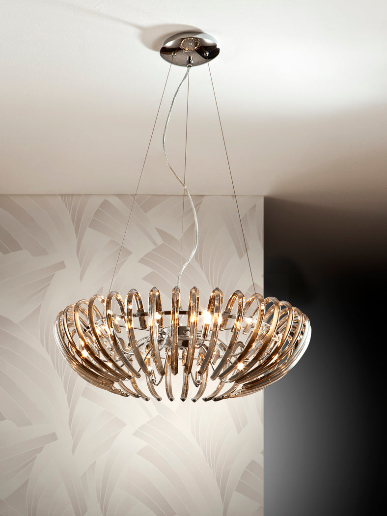 Ariadna Champagne Crystal Ceiling Light Fixture - Chrome & Champagne Finish - Elegant Dining Room & Bedroom Lighting for Home Decor