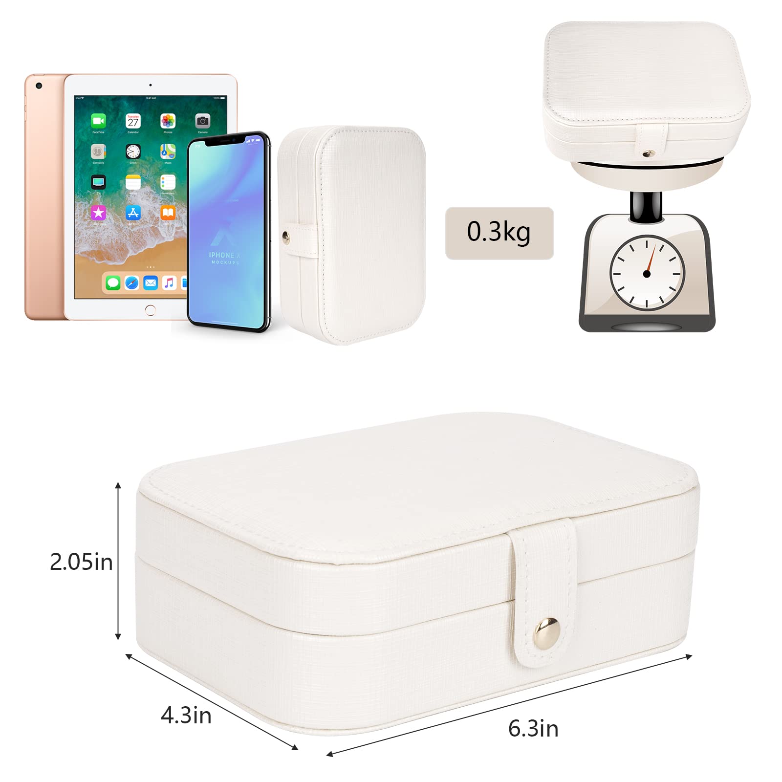 Elegant Travel Jewelry Box for Women - Portable Jewelry Organizer with Necklace, Ring & Earring Storage - Perfect Gift for Girls - Compact White Jewelry Case - Ideal for Travel, Home & Office Use