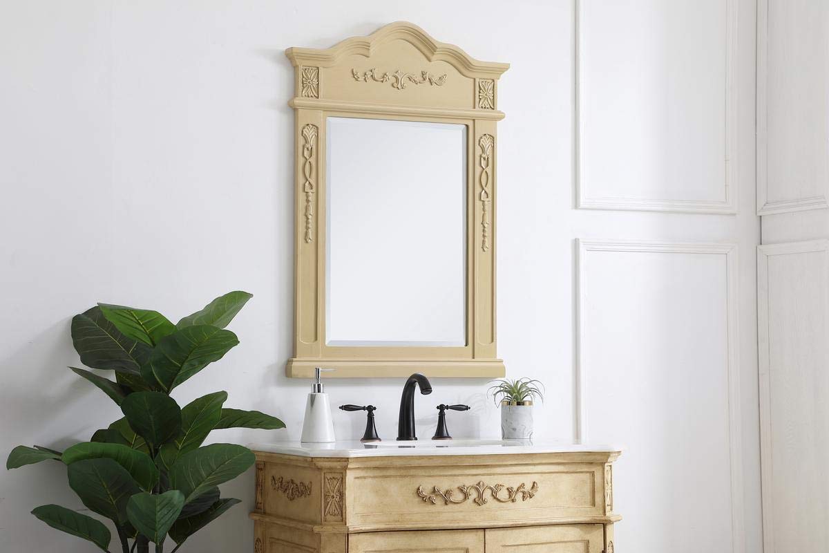 Elegant Wood Frame Mirror 24x36 Inch - Light Antique Beige for Home Decor