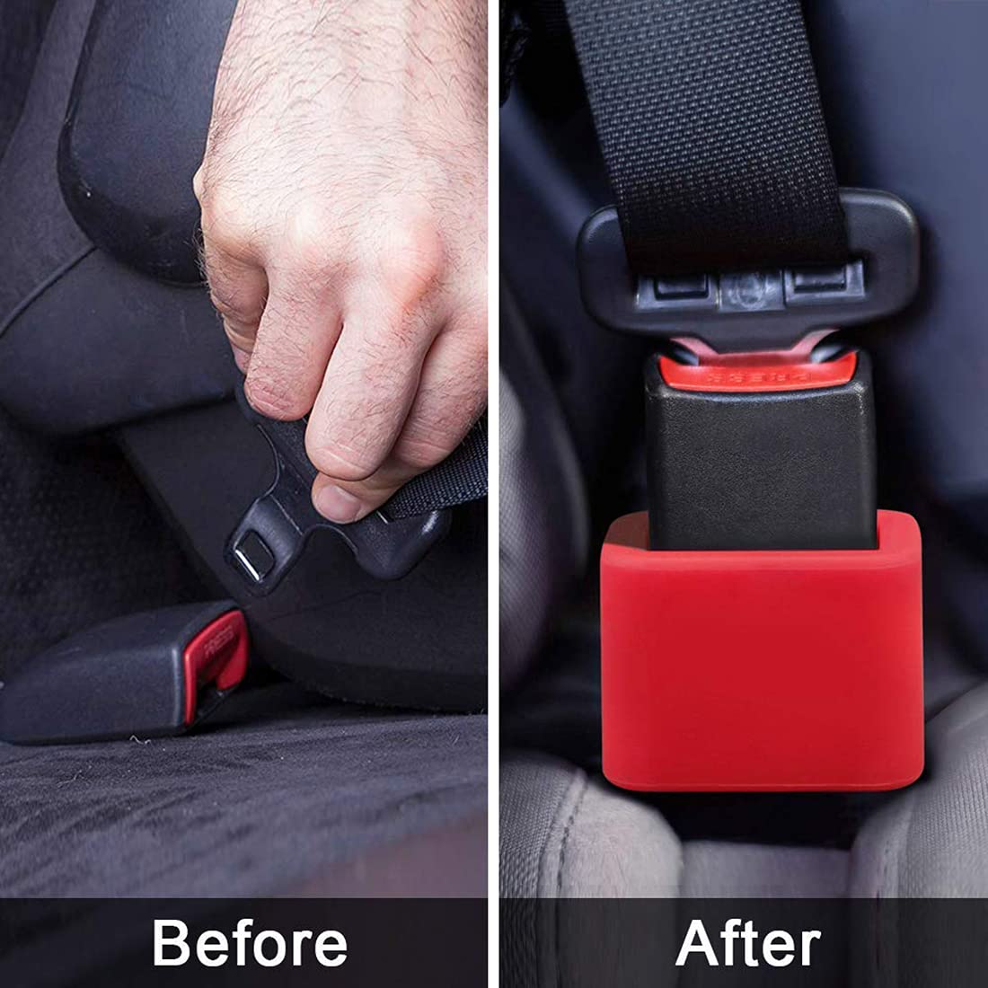 2-Pack BPA-Free Car Seat Belt Buckle Holder - Durable Silicone Seatbelt Buckle Guard for Easy Access | Keep Seat Belt Receiver Upright | Perfect for Kids, Elderly & Disabled Passengers (Red)