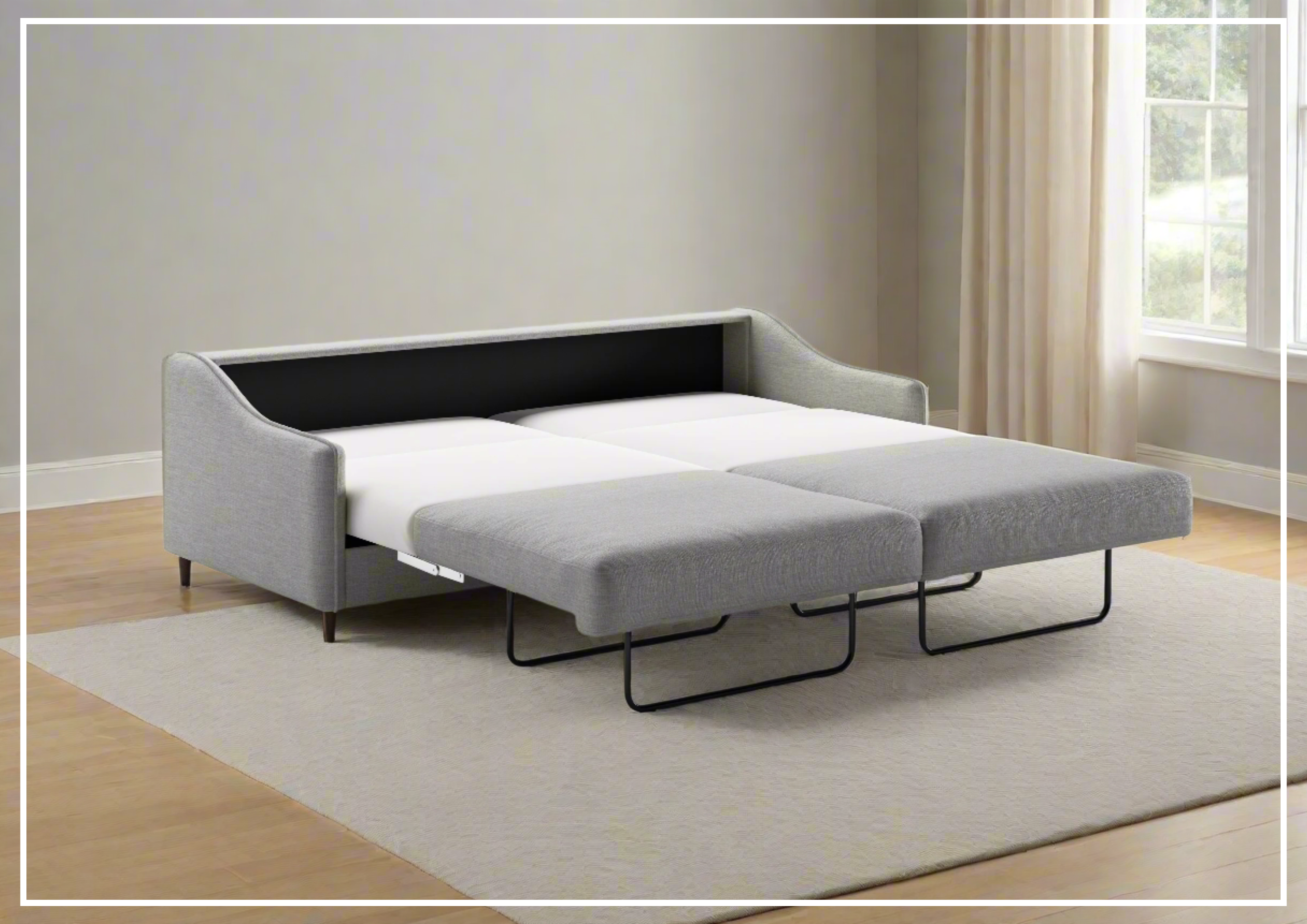 Luonto Ethos Fabric King Sleeper Sofa with Wood or Chrome Legs - Convertible Sofa Bed for Living Room, Guest Room & Small Spaces