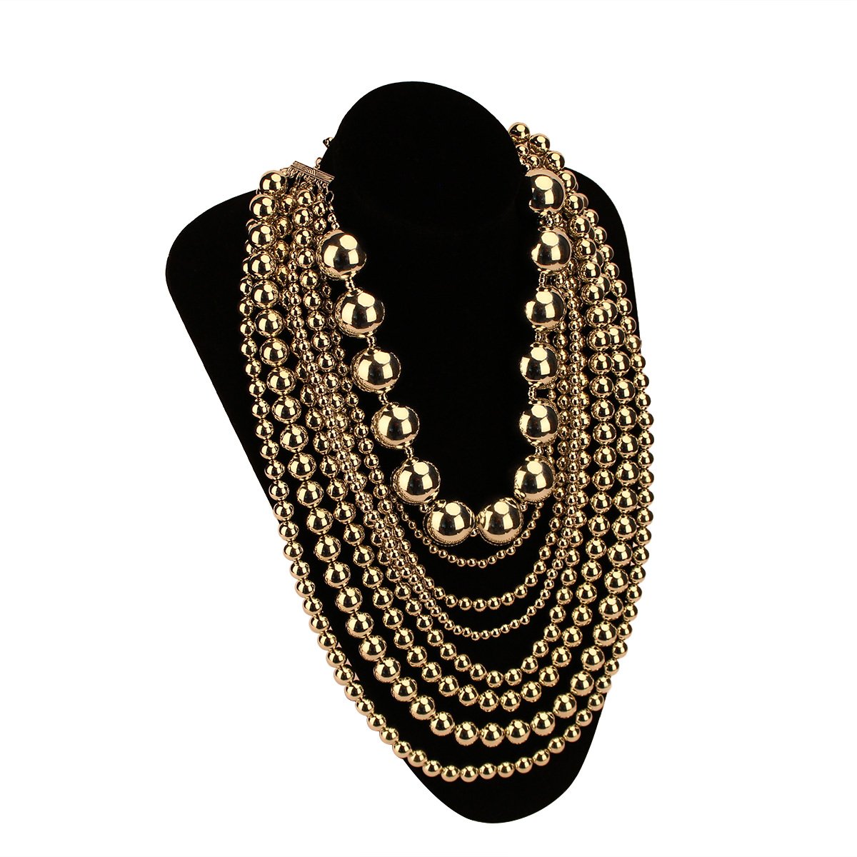 Elegant Multi-Strand Pearl Bib Necklace for Women - Chunky Beaded Statement Jewelry Set with Earrings (Gold) | Perfect for Weddings, Parties & Special Occasions