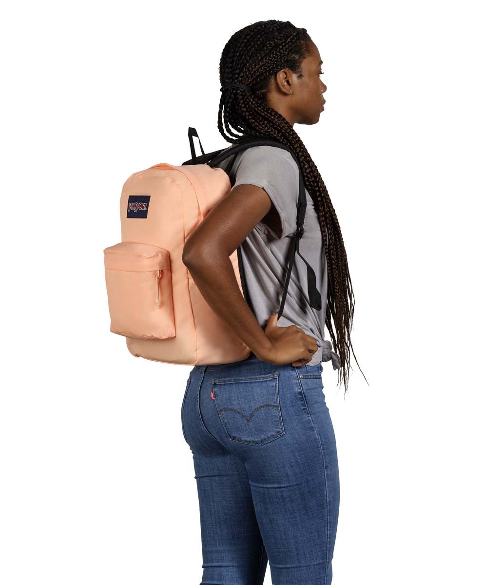 JanSport SuperBreak Plus Backpack - Lightweight Laptop Backpack for School & Travel, Durable Peach Neon College Backpack with Front Utility Pocket | Perfect for Students, Commuters & Outdoor Adventures