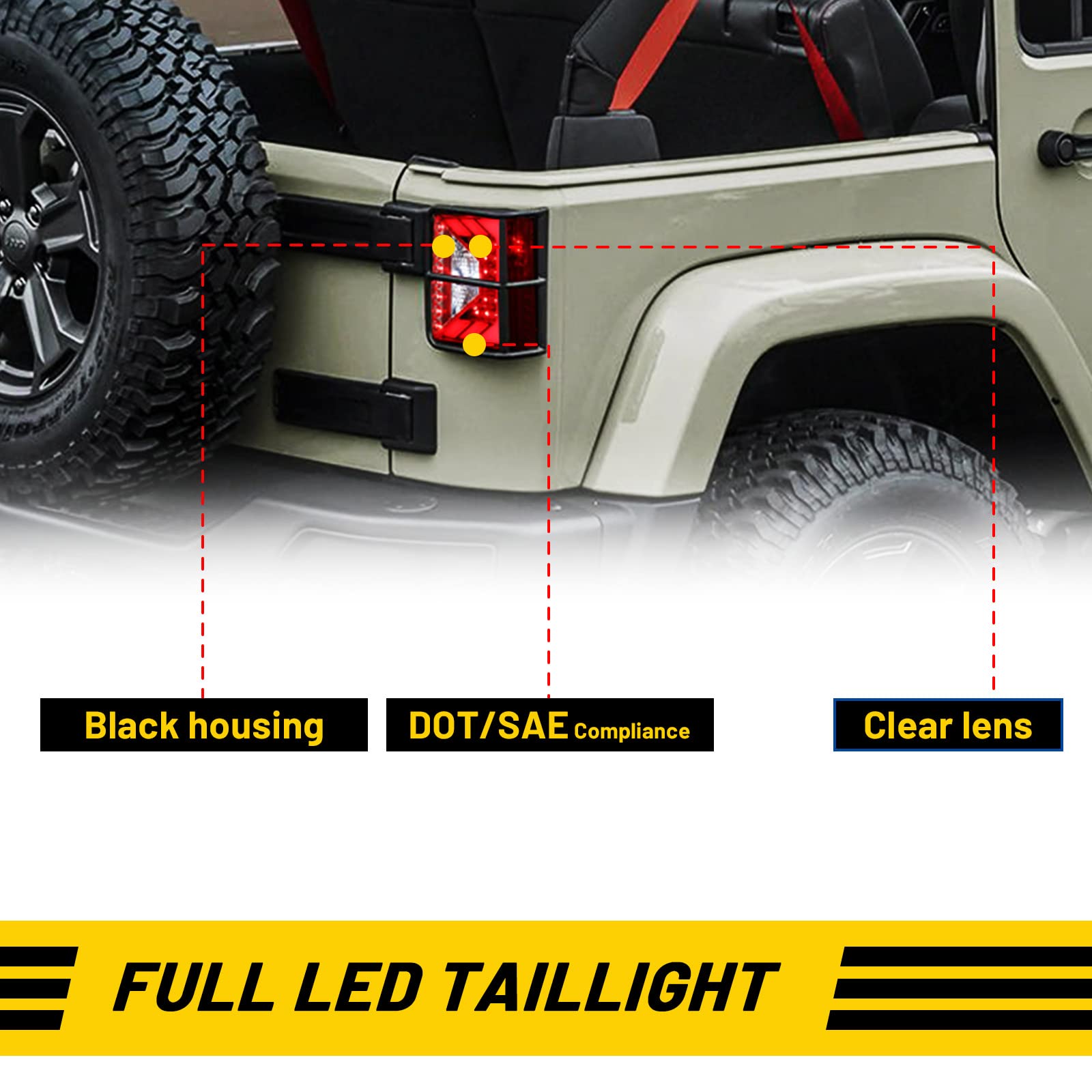 LED Tail Lights Assembly for Jeep Wrangler JK 2007-2018 - Direct Replacement Rear Tail Lamps with Clear Lens (Plug & Play) - 1 Pair - Perfect for Off-Roading & Night Driving
