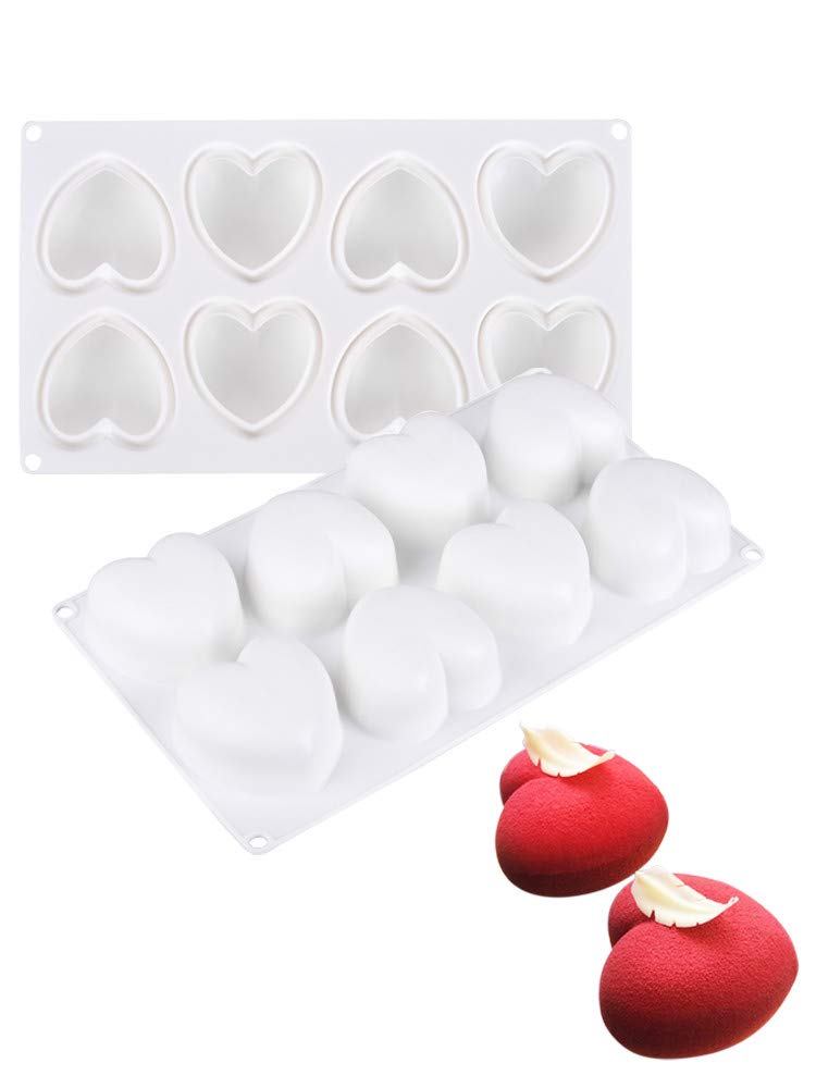 VolksRose 2-Pack Silicone Mini Heart Molds - 8-Cavity Baking Mold for Ice Cream, Cheesecake, Mousse, Jelly, Chocolate & Candy Making | Perfect for Valentine's Day Desserts, Party Treats & DIY Soap Crafting