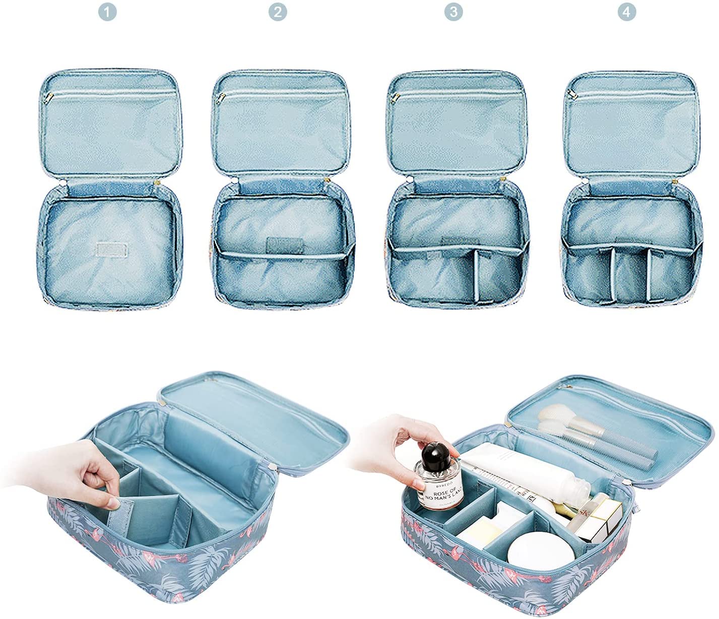 Jarvis Portable Travel Makeup Bag Organizer for Women - Waterproof Cosmetic & Toiletry Storage Case with Dividers - Perfect for Travel, Gym, and Daily Use (Black Floral Design)