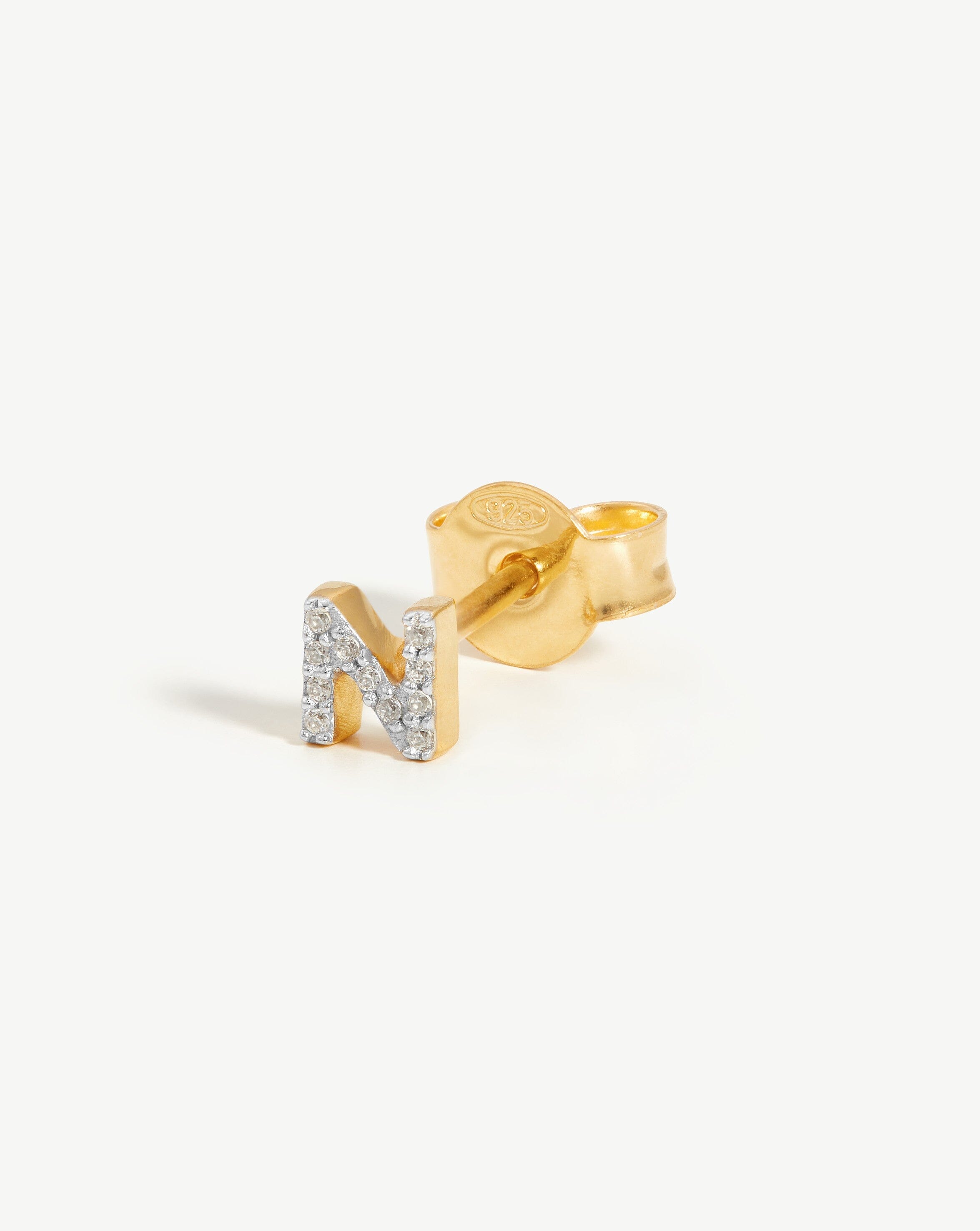 Pave Initial Single Stud Earring - Personalized 18k Gold Vermeil & Cubic Zirconia Monogram Jewelry - Perfect for Gifts, Birthdays, and Everyday Elegance