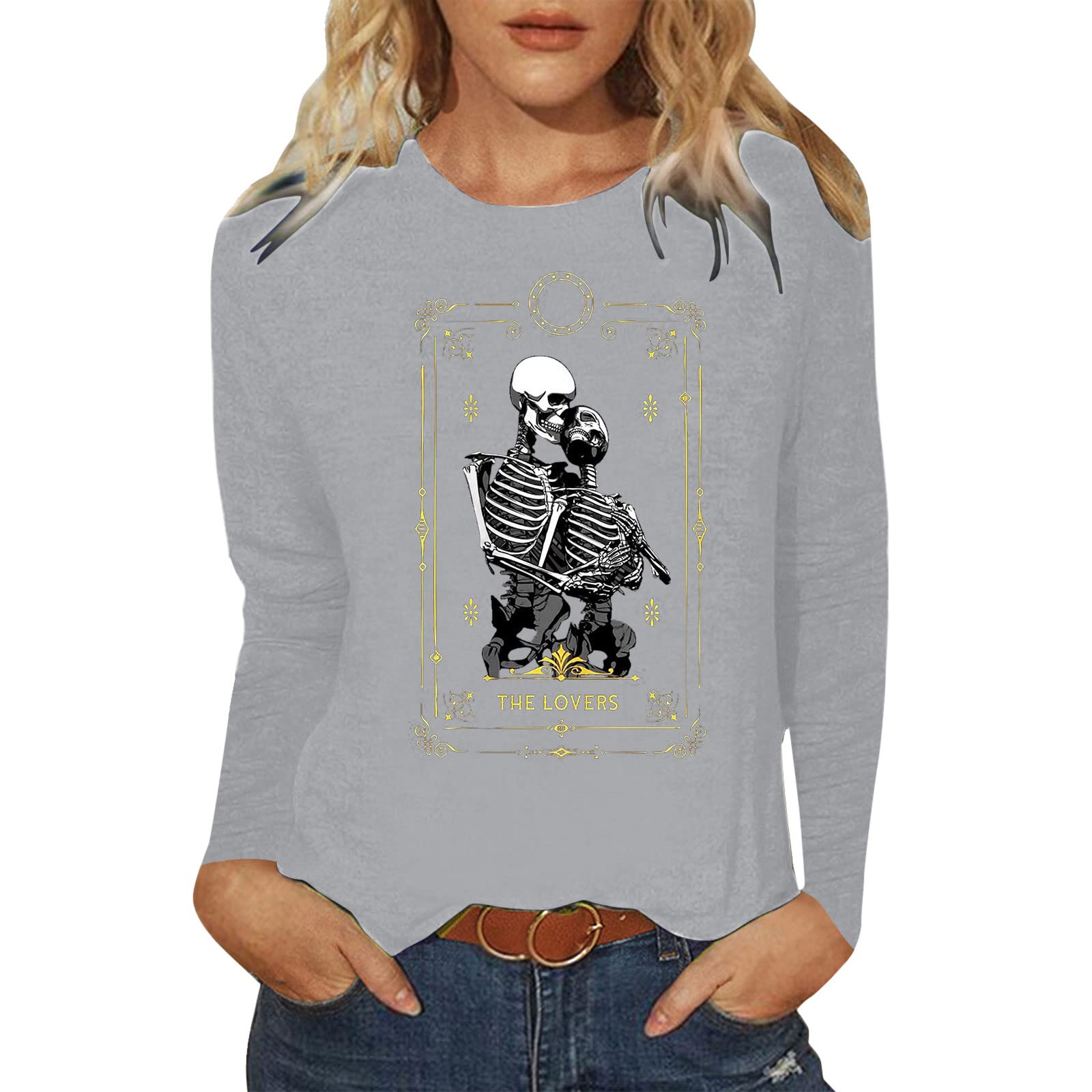 Women's Long Sleeve Casual Printed T-Shirt - Round Neck Loose Fit Blouse for Everyday Wear | Perfect for Work, Weekend Outfits & Layering