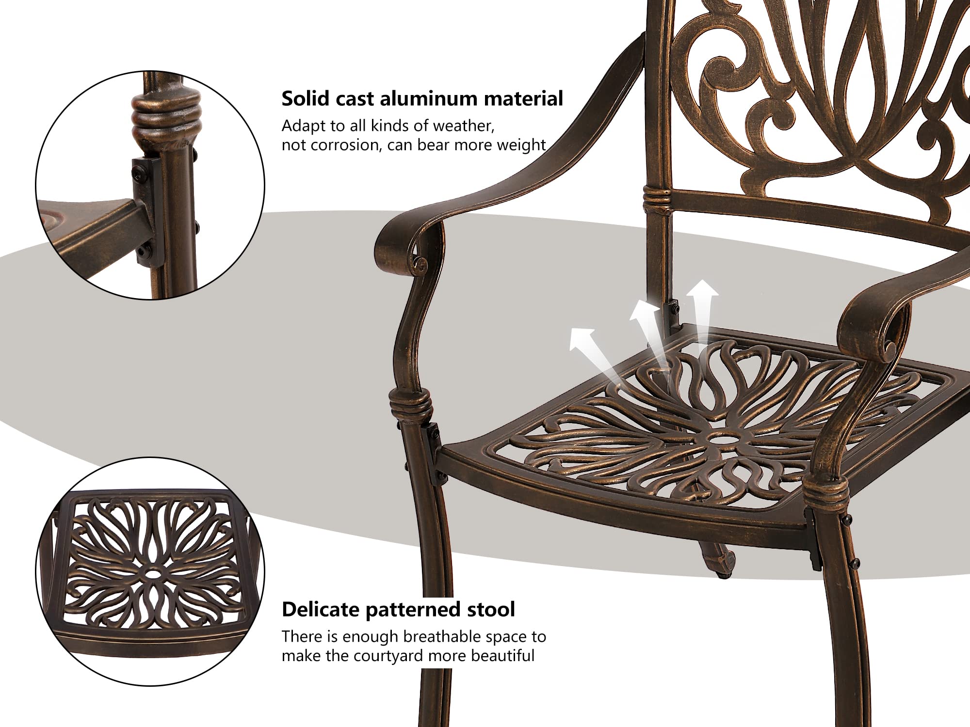 Grepatio 7-Piece Outdoor Dining Set - Cast Aluminum Patio Furniture with 6 Flower Chairs & Table for Backyard, Garden, Deck, Poolside | Perfect for Outdoor Entertaining, BBQ Parties & Relaxing in Your Yard