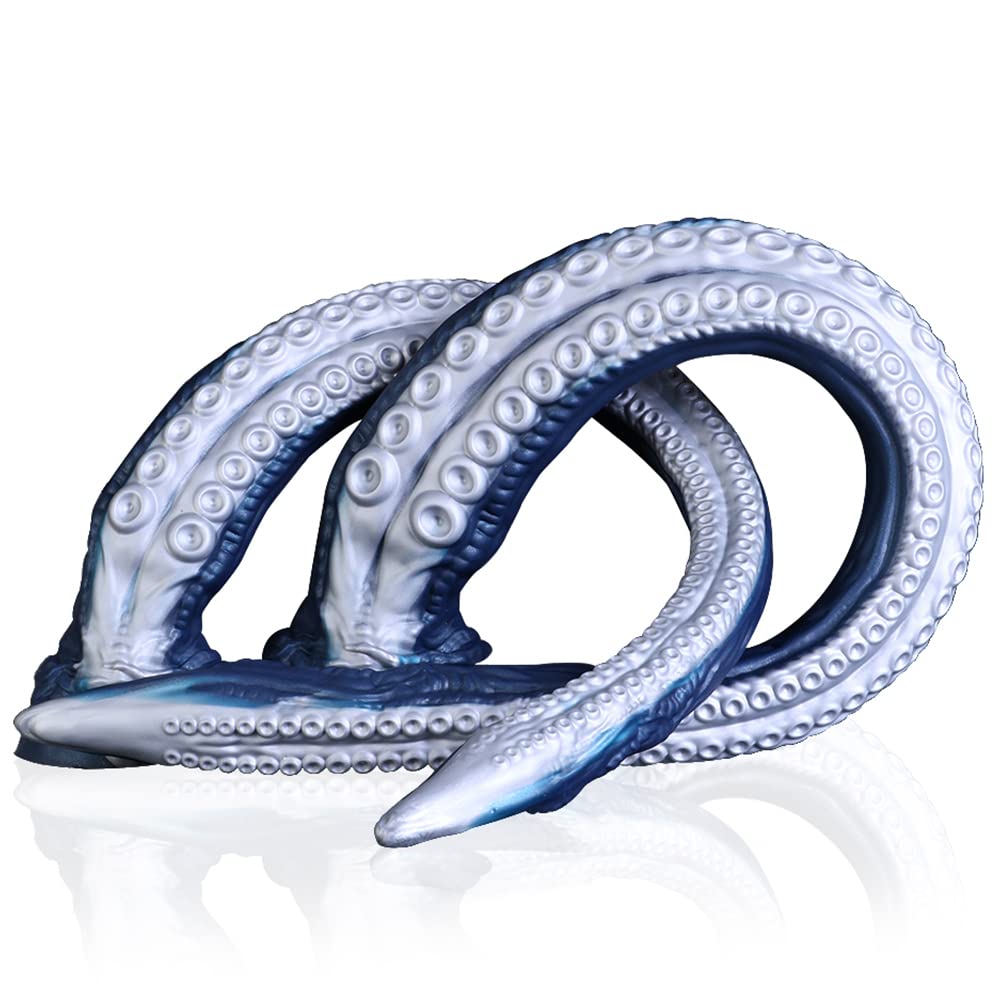 Nothosaur Abyss II 17.7 Inch Fantasy Tentacle Dildo - 1.6 Inch Wide Anal Depth Probe Trainer - Soft Platinum Silicone Butt Plug with Suction Cup - Handmade Adult Toy in Catalina Blue - Perfect for BDSM, Fantasy Play & Solo Pleasure
