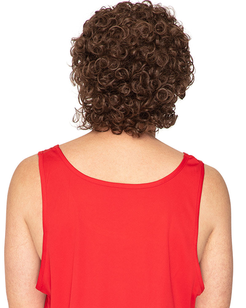 70s Disco Deluxe Perm Curly Brown Wig with Mustache - Vintage Costume Wig for Halloween, Cosplay & Themed Parties - Perfect for 70s Disco Nights & Retro Costume Events