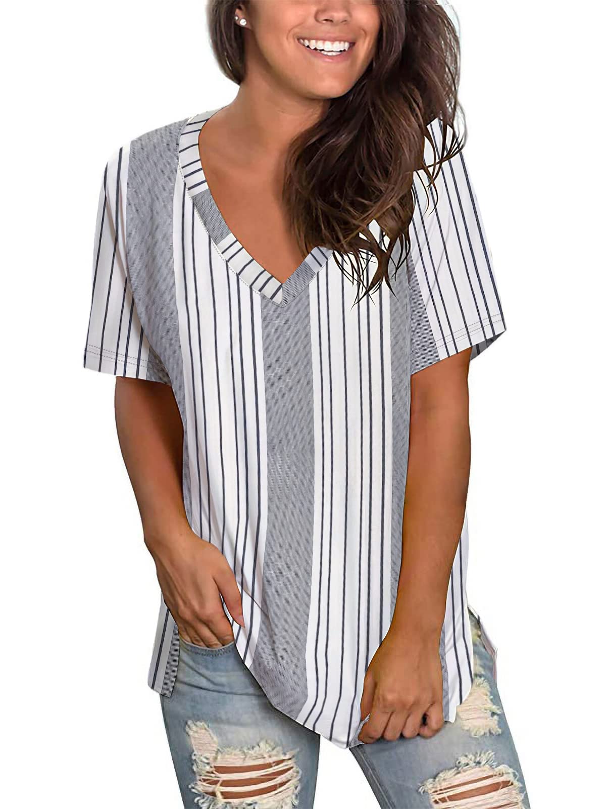 Floral V-Neck T-Shirt for Women | Summer Short Sleeve Blouse | Casual Wear, Beach Outfit & Everyday Fashion