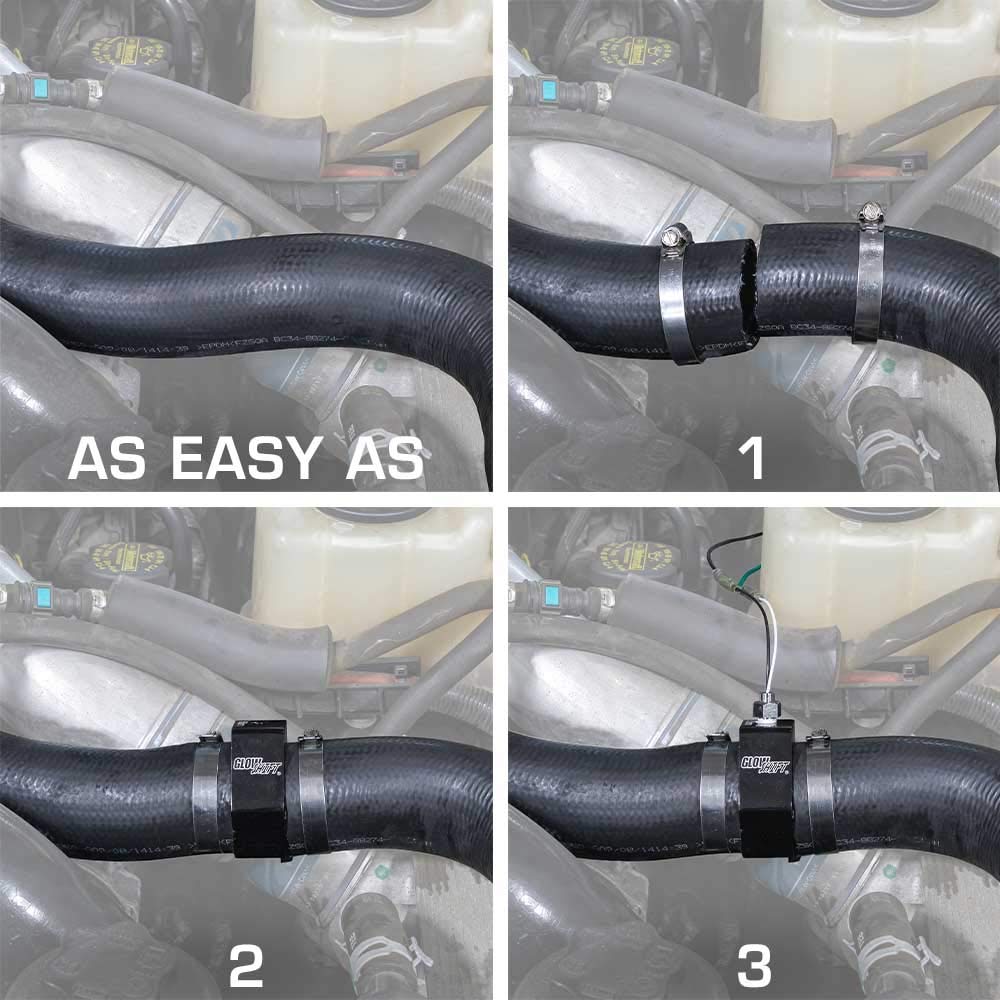 GlowShift 52mm Water Temp Gauge Adapter with Hose Clamps for Radiator - Perfect for Car Cooling System Monitoring