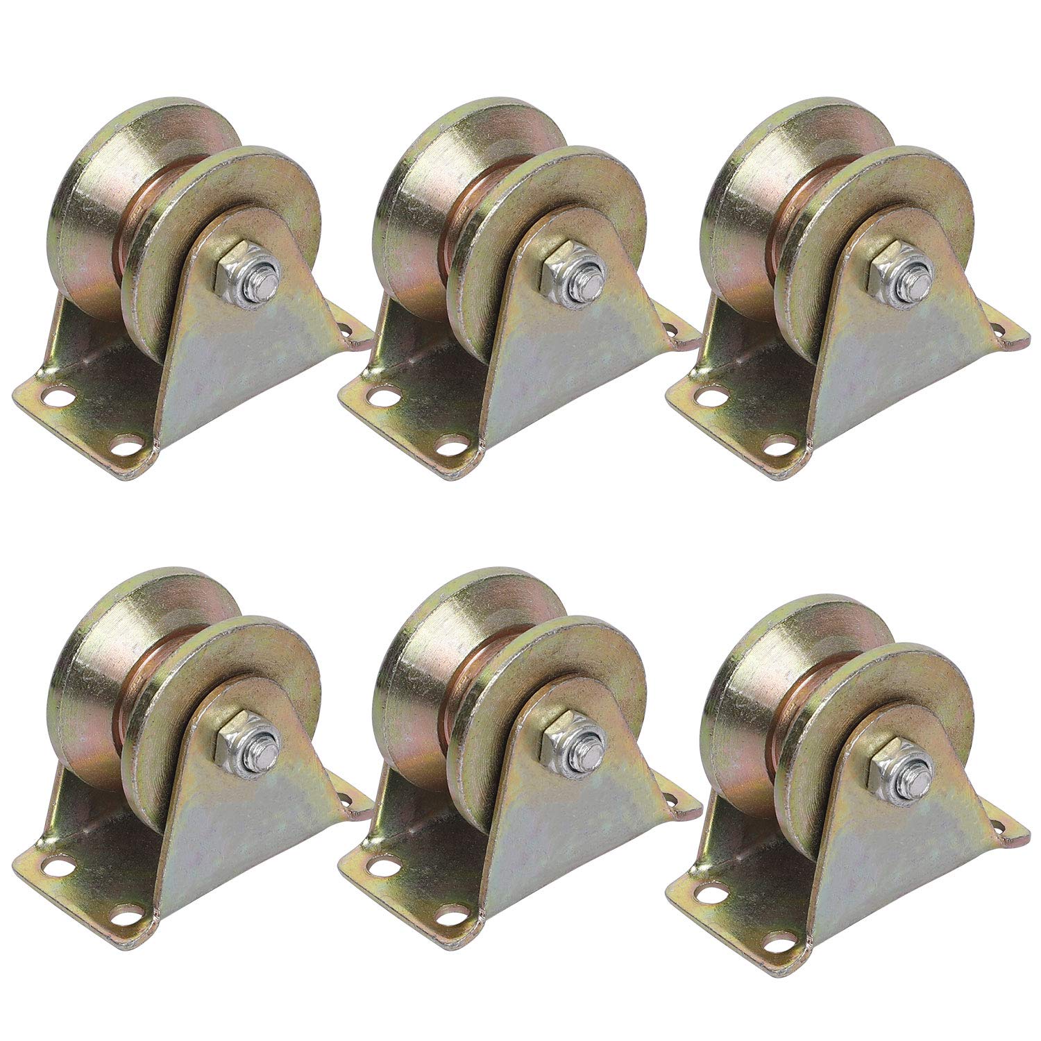 **KEILEOHO 6-Pack 2-Inch V-Groove Wheels - Electroplated Anti-Corrosion 1045 Steel Heavy Duty Caster Wheels for Sliding Gates, Pressure Bearing Pulleys, and V-Shaped Bracket Rollers - Durable & Convenient for Industrial, Garage, and Fence Applications**