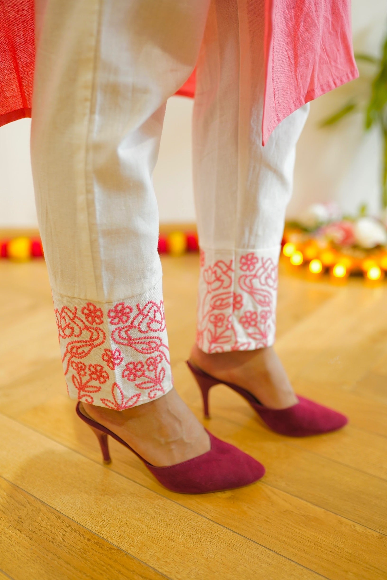 Elegant Pink and White Embroidered Kurta Set for Women | Traditional Indian Ethnic Wear | Perfect for Festivals, Weddings & Special Occasions