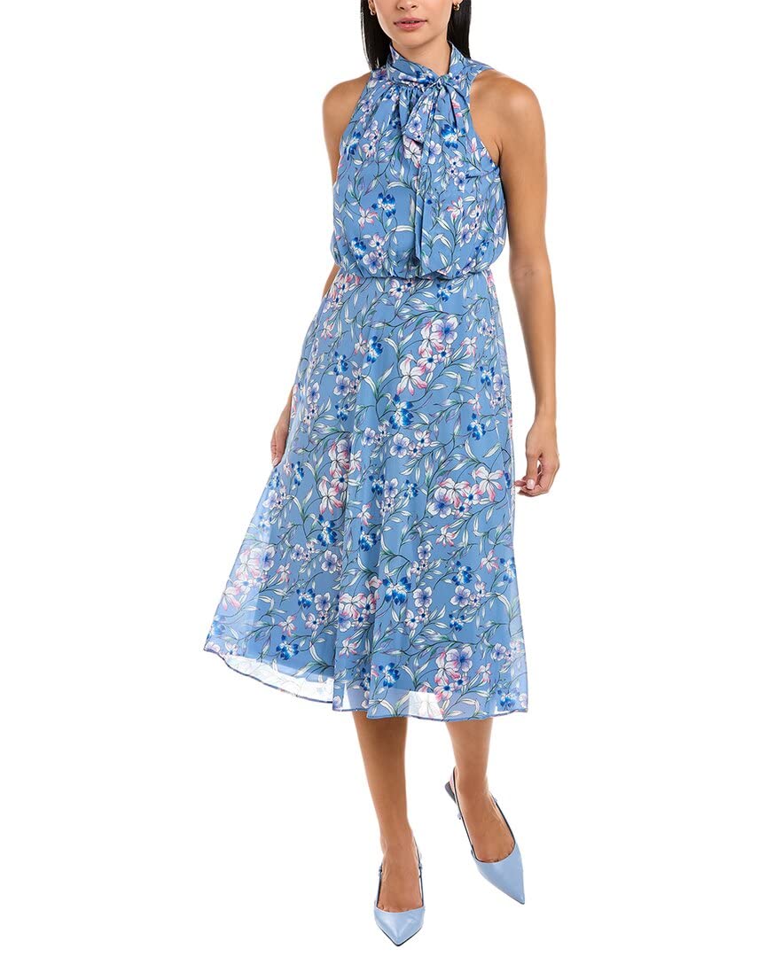 Adrianna Papell Women's Floral Print Tie Neck Midi Dress - Elegant Party & Wedding Guest Attire for Special Occasions