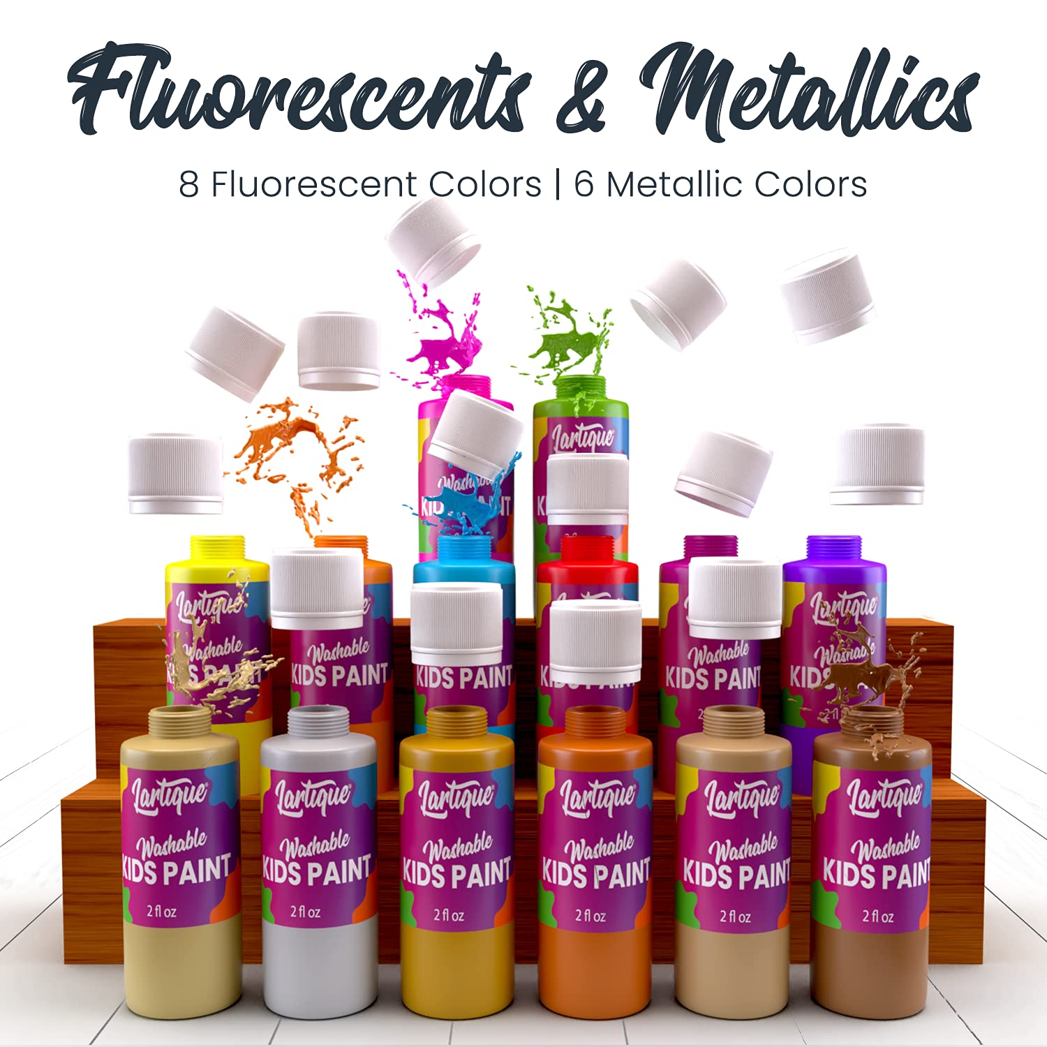 Washable Kids Paint Set - 24 Colors Non-Toxic Finger Paint (Regular, Fluorescent & Metallic) | 2oz Bottles | Safe Tempera Paint for Children | Made in USA | Perfect for Art Projects, Classroom Activities & DIY Crafts