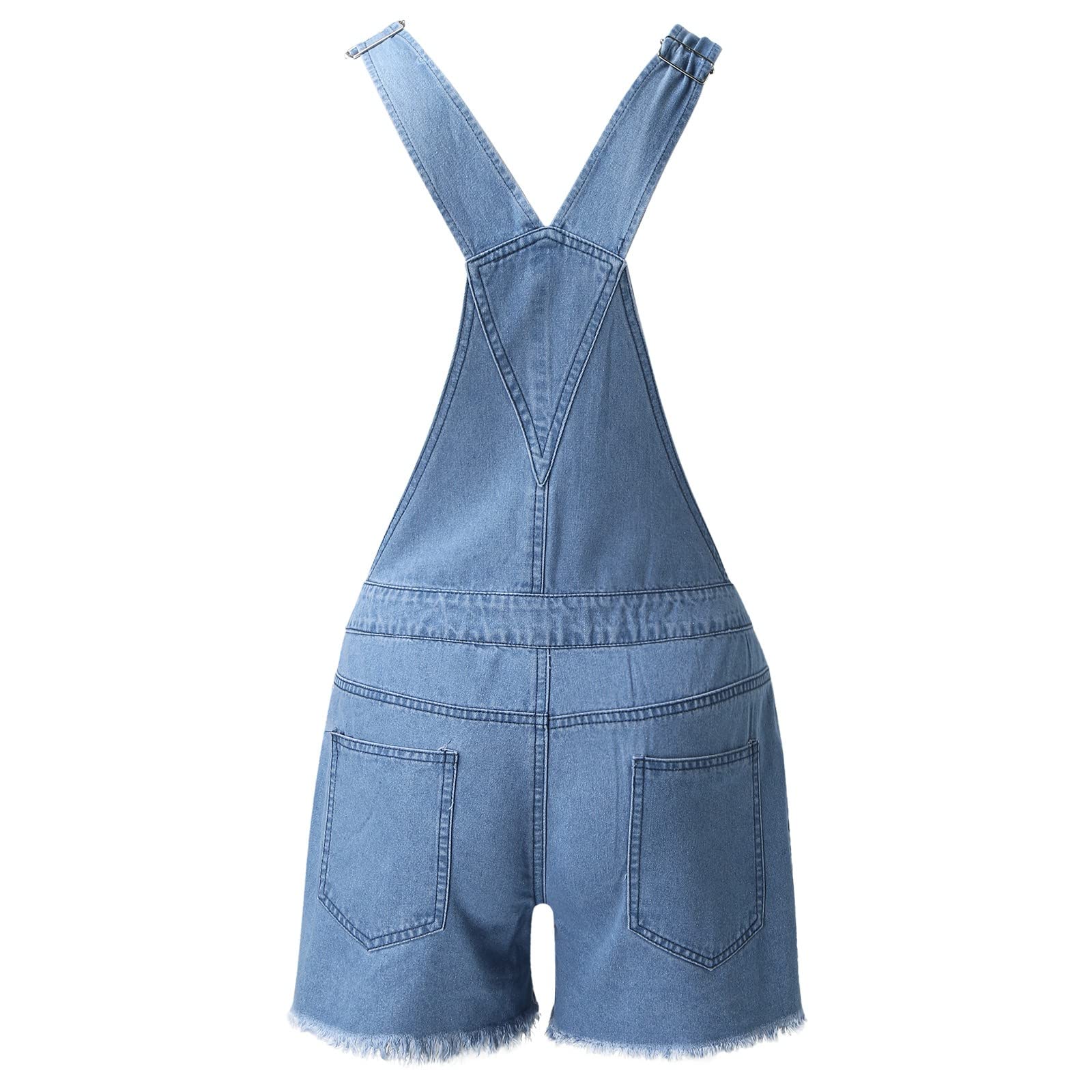 Women's Stretch Denim Shortalls - V-Neck Short Sleeve Romper Overalls in Blue (Size XL) | Casual Summer Outfit, Beach Wear, Festival Fashion