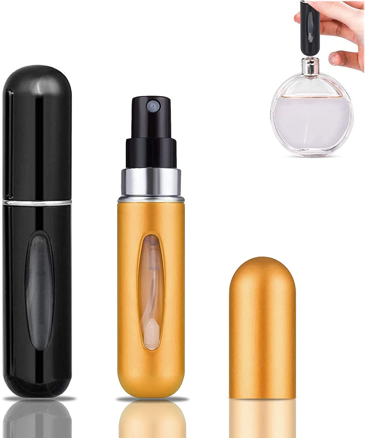 QNEEK 5ml Portable Mini Perfume Atomizer Refillable Spray Bottle - Travel Essential Scent Pump Case for Women & Men (2 Pack, Multi Color) - Perfect for Gym, Office, and Vacation Trips