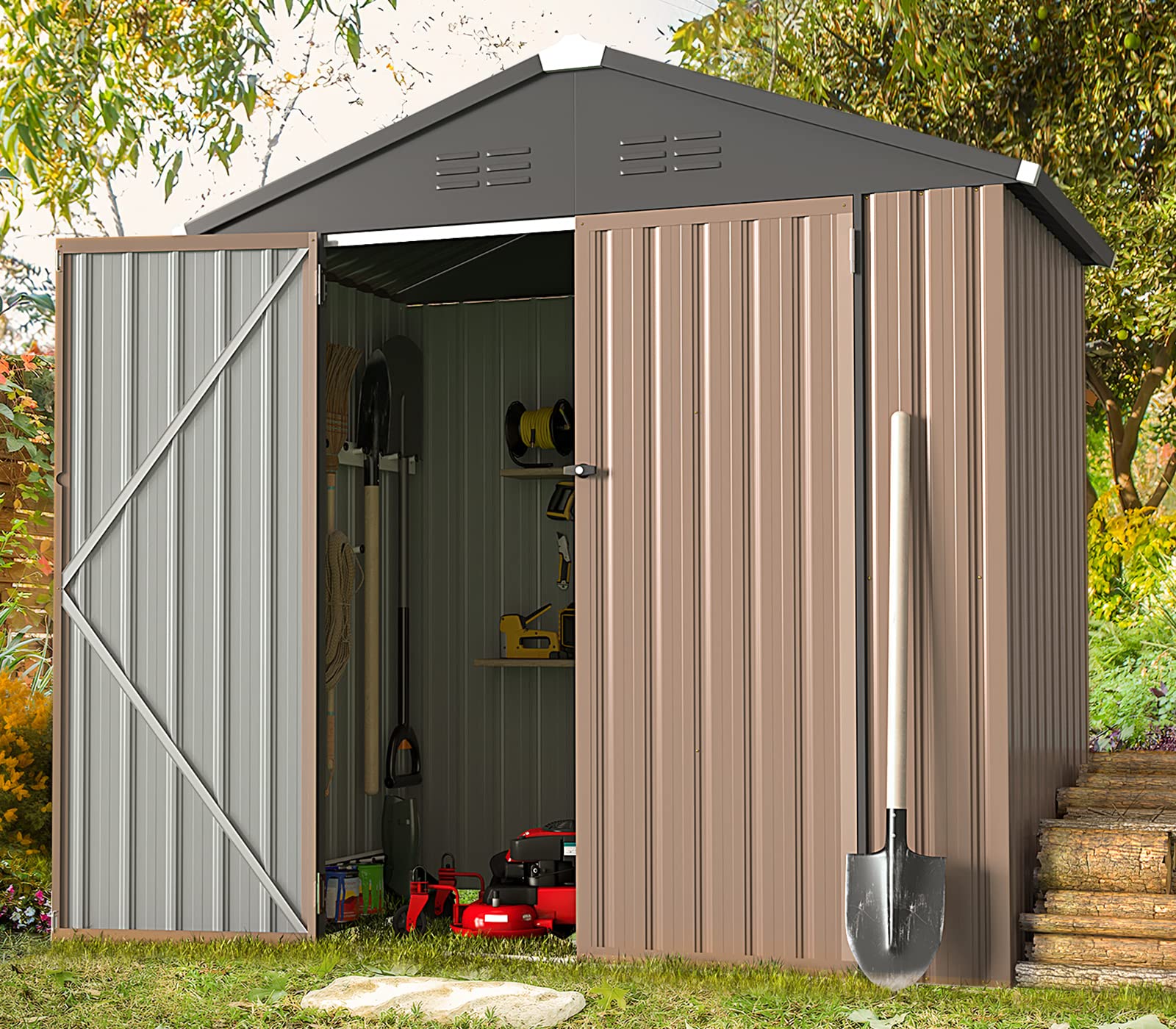 AECOJOY 6x4 Feet Metal Storage Shed with Lockable Doors - Outdoor Utility Shed for Garden Tools, Lawn Equipment & Patio Furniture Storage - Perfect for Backyard, Garage & Home Organization