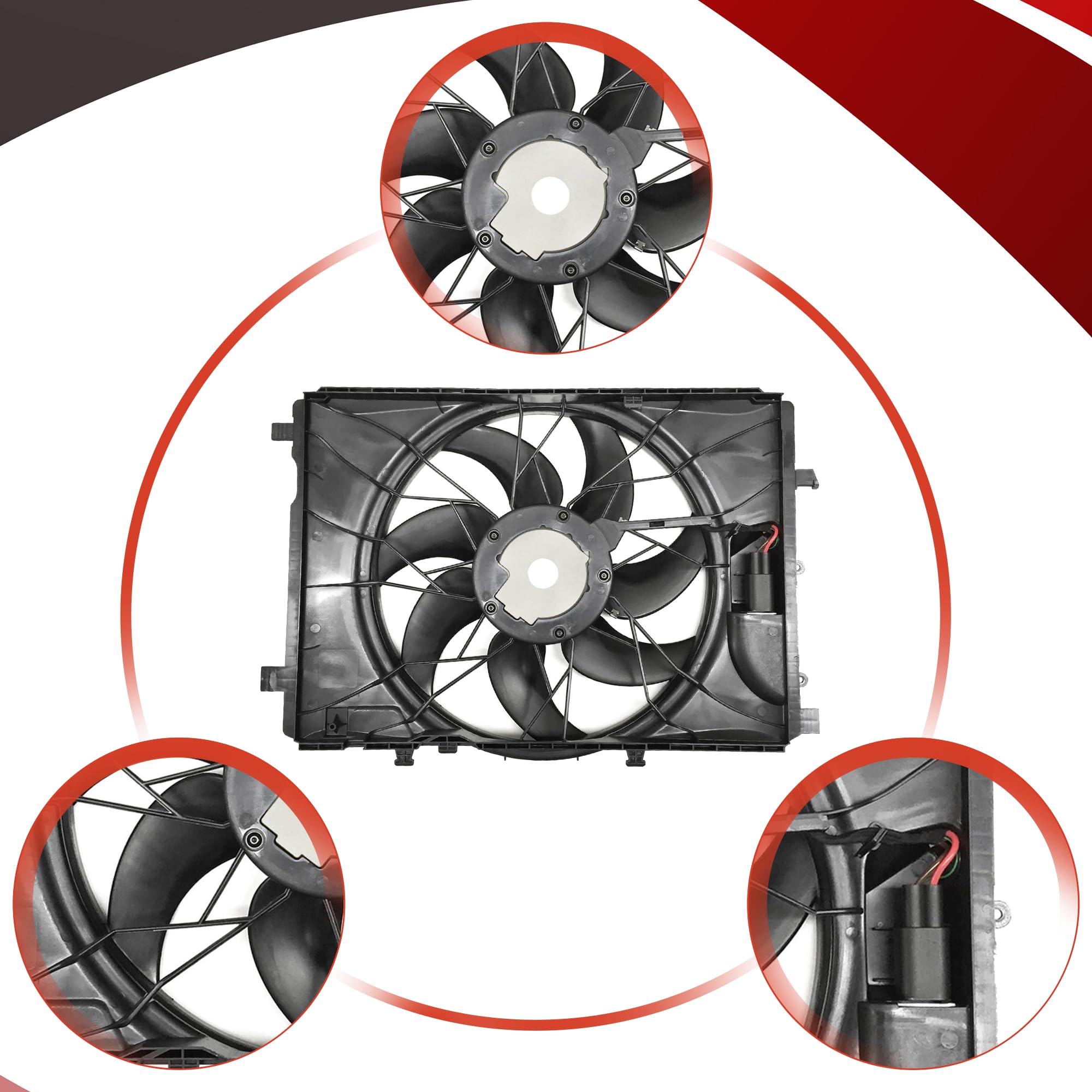 PartsFlow Radiator Cooling Fan Assembly Compatible with 2010-2015 Mercedes-Benz C300 & 2009-2014 Mercedes-Benz GLK350 (Part# 621-373) - Perfect for Engine Cooling and Overheating Prevention