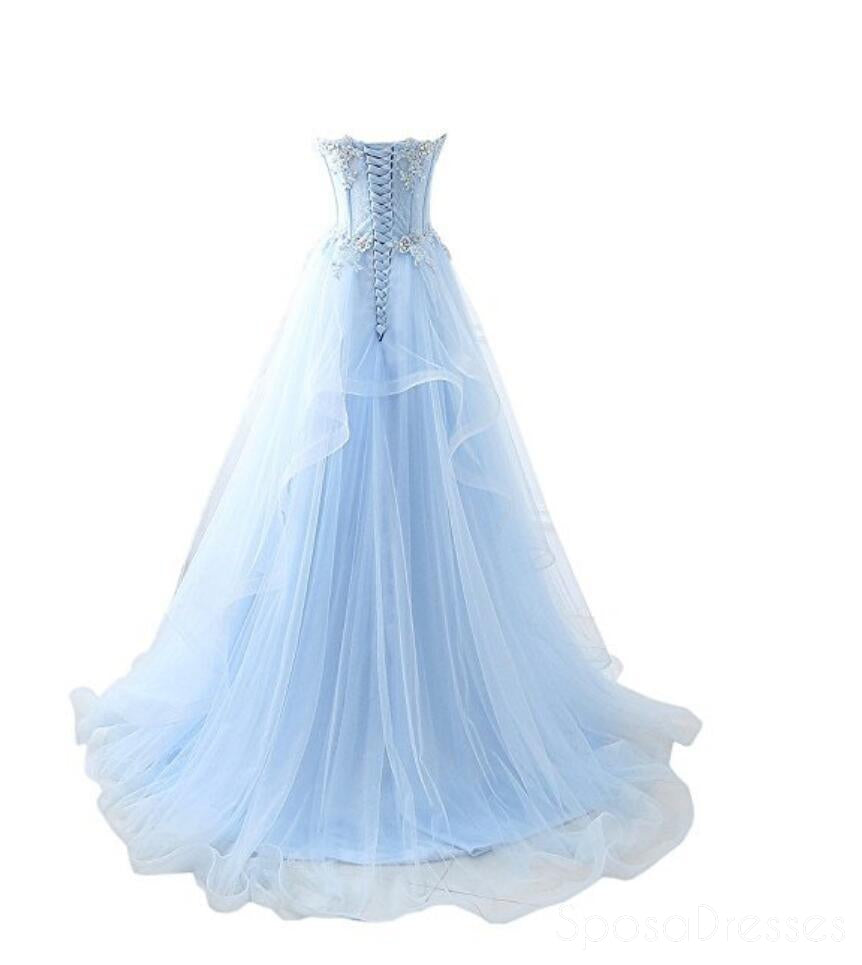Light Blue Sweetheart Neckline Sheer Lace Tulle A-Line Long Evening Prom Dress for Women - Elegant Formal Gown for Homecoming, Wedding Guest, and Special Occasions