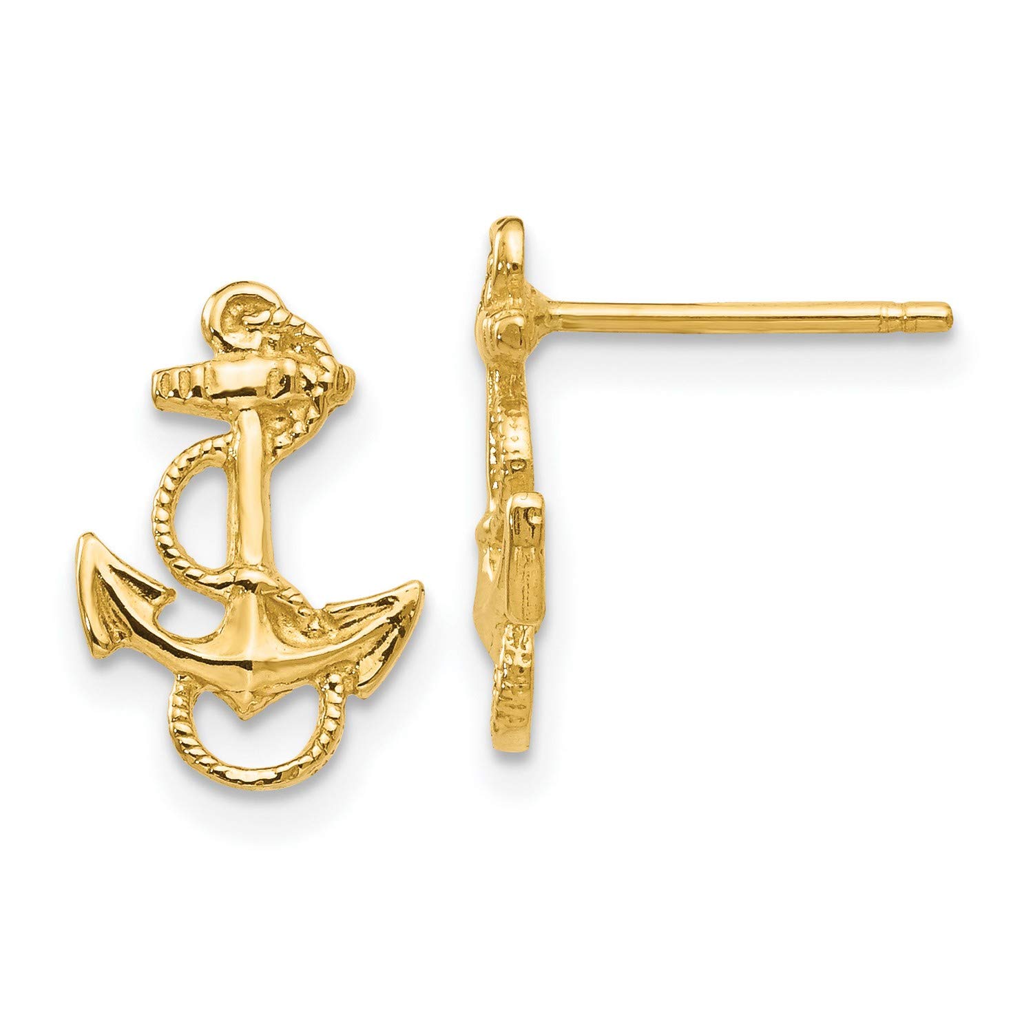 14K Yellow Gold Anchor Rope Trim Post Earrings - 12x9mm Nautical Jewelry for Women, Perfect for Beach Weddings, Cruise Vacations & Summer Outfits