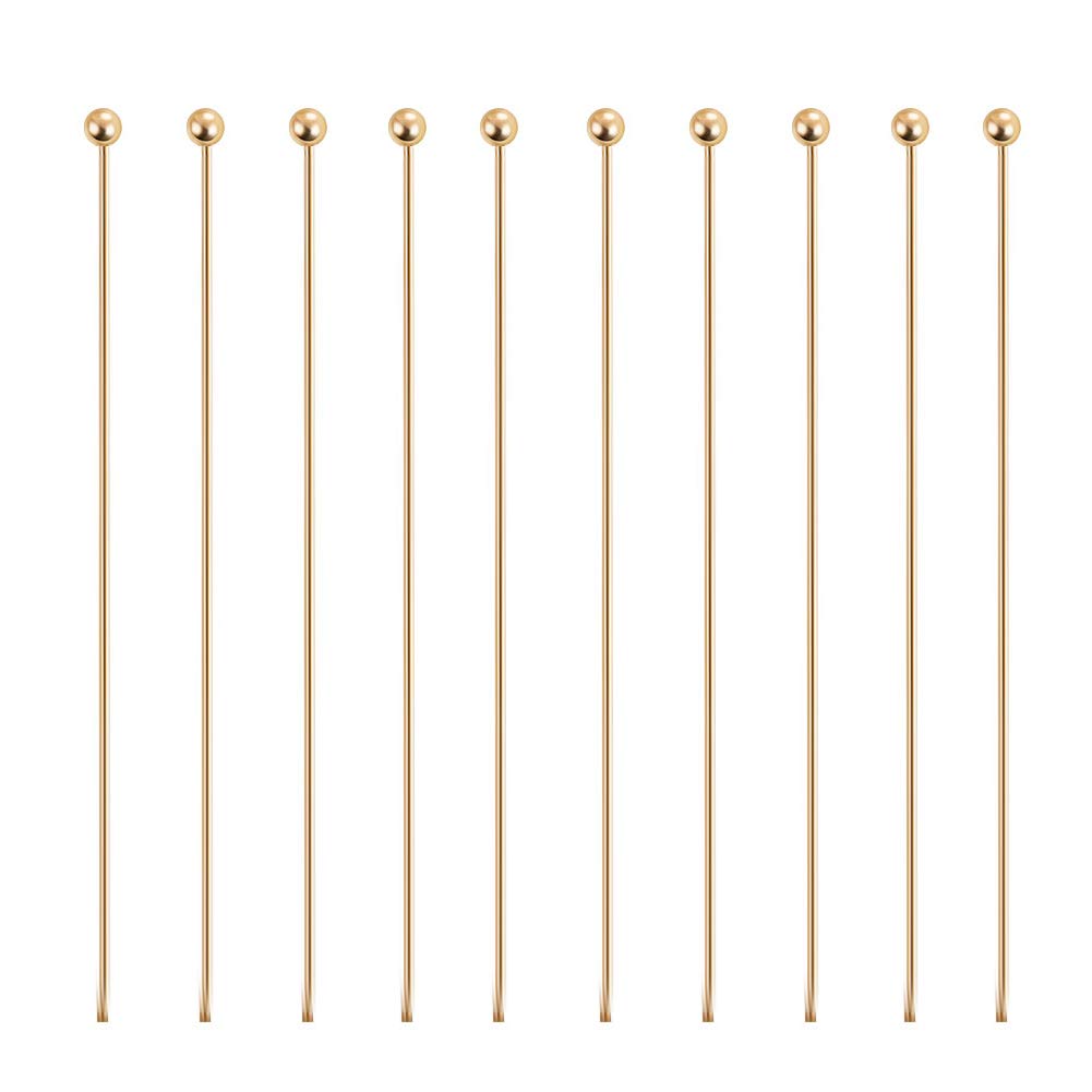 BENECREAT 100PCS 18K Real Gold Plated Ball Head Pins - 22 Gauge, 45mm (1.8
