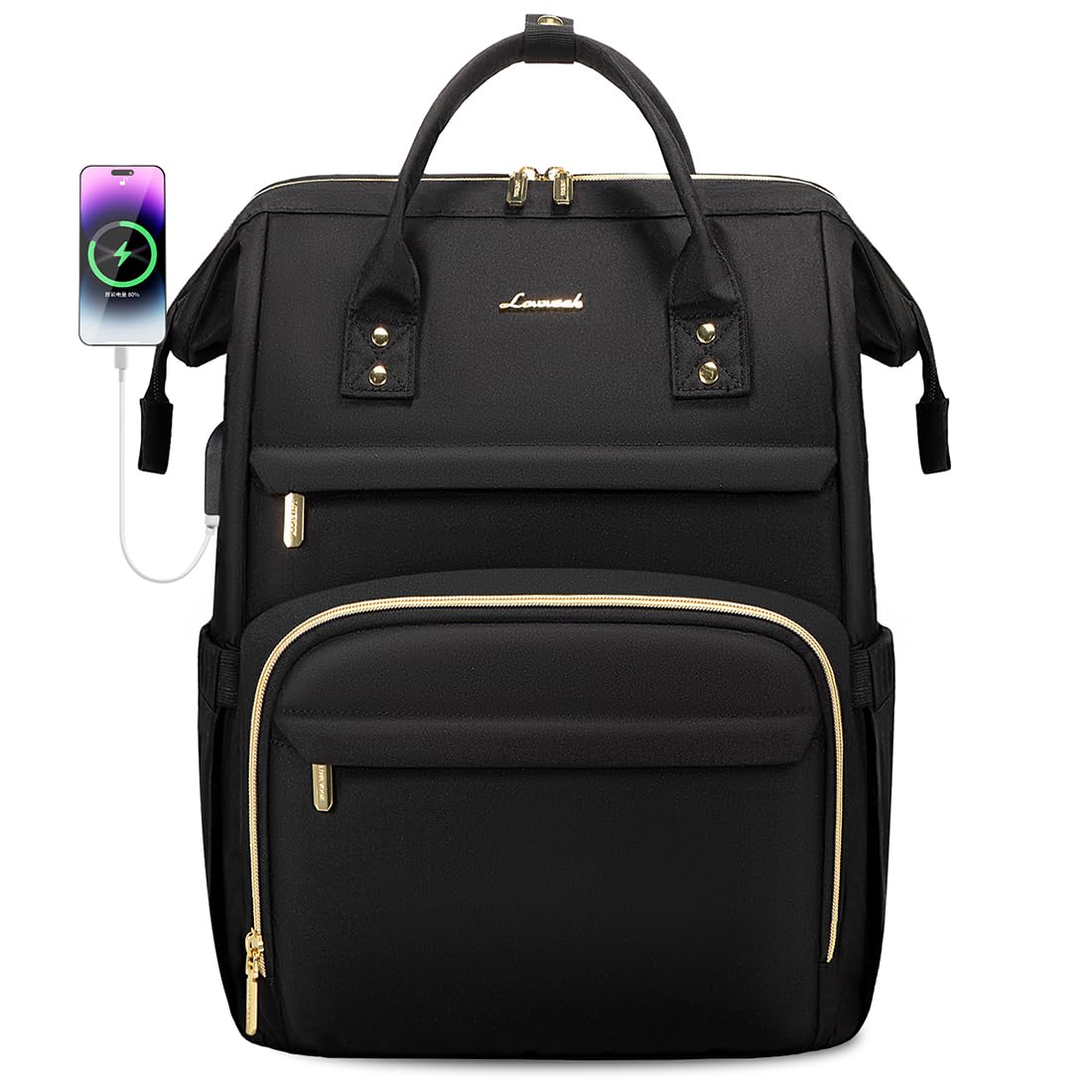 LOVEVOOK 15.6 Inch Laptop Backpack for Women - Waterproof Professional Computer Bag with USB Charging Port - Perfect for Work, Travel, College, Nursing & Teaching (Black)