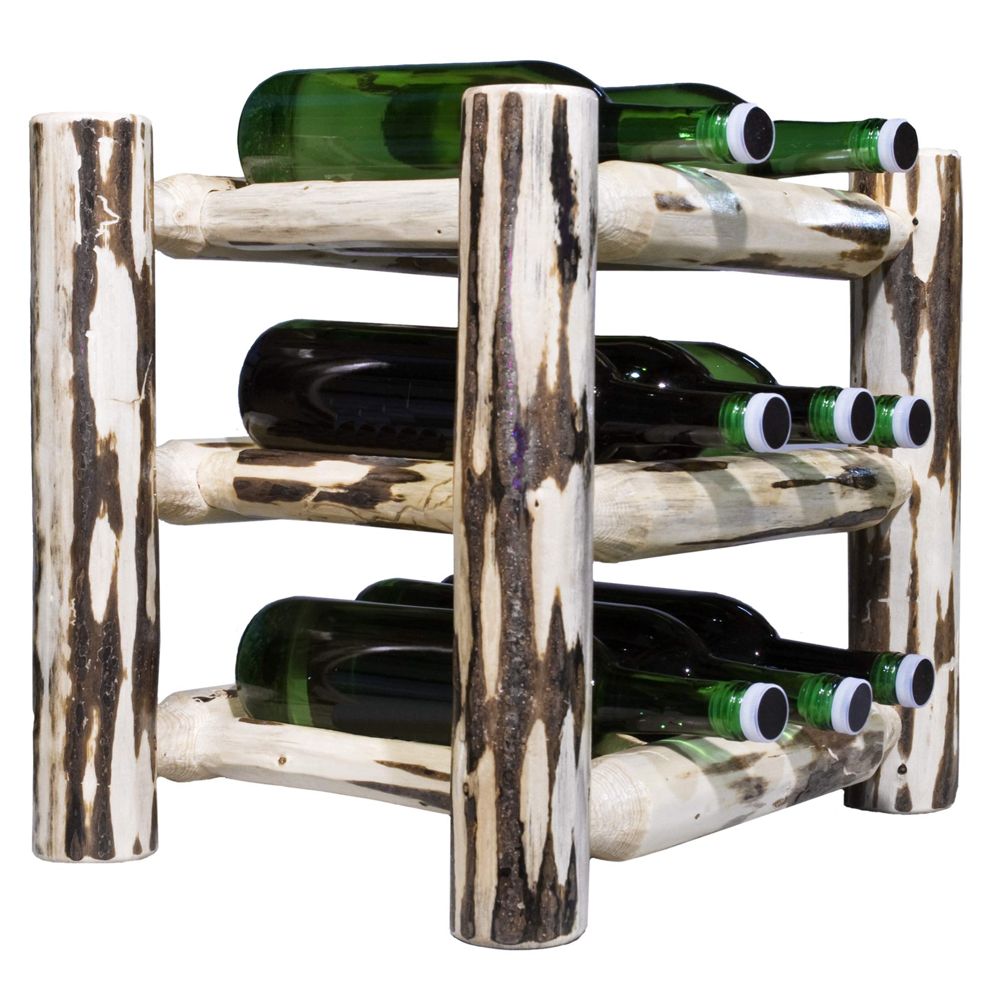 Montana Woodworks 9-Bottle Countertop Wine Rack - Clear Lacquer Finish | Premium Wooden Wine Storage for Kitchen, Bar & Dining Room Display