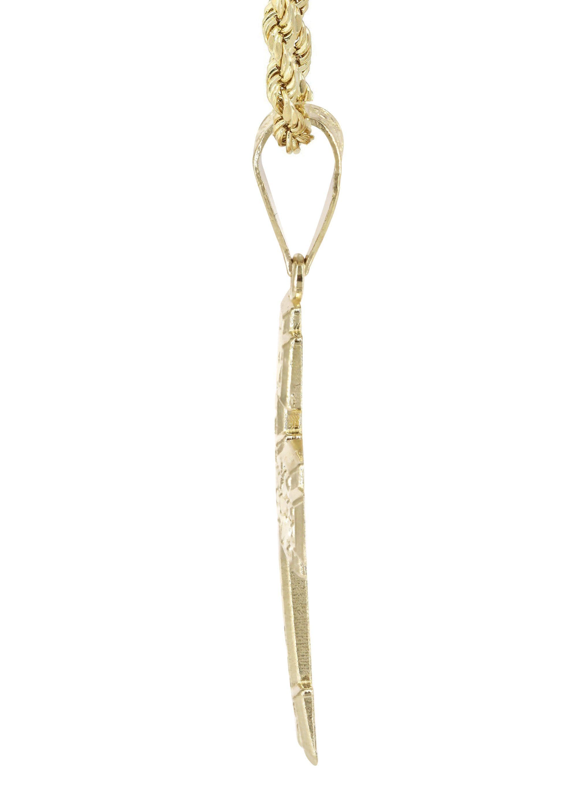 10K Yellow Gold Nugget Cross Necklace for Women & Men - 13.5 Grams Solid Gold Pendant - Religious Jewelry Gift for Baptism, Confirmation, Christmas & Everyday Wear