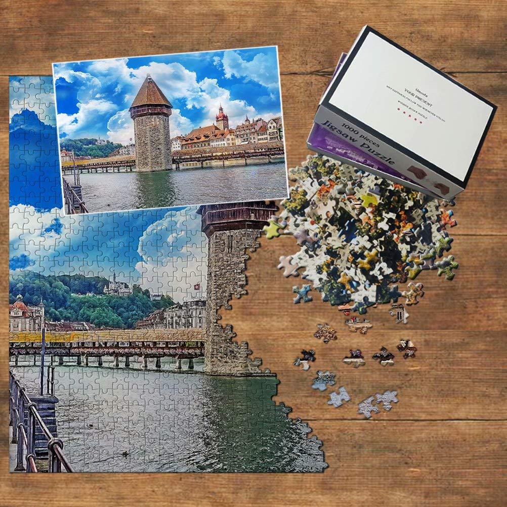 1000-Piece Switzerland Chapel Bridge Lucerne Wooden Jigsaw Puzzle - Travel Souvenir & Home Decor for Adults & Puzzle Lovers (Perfect for Relaxation, Gifts & Wall Art)