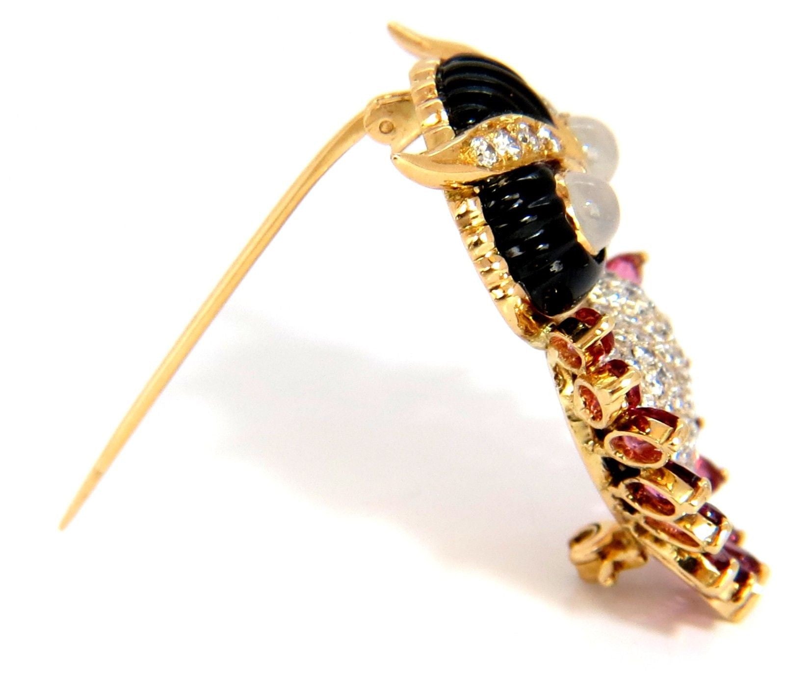 3.90CT Natural Tourmaline Diamonds Moonstone Black Onyx 3D Owl Brooch Pin 18KT Gold - Elegant Jewelry Gift for Women, Perfect for Weddings, Parties & Special Occasions