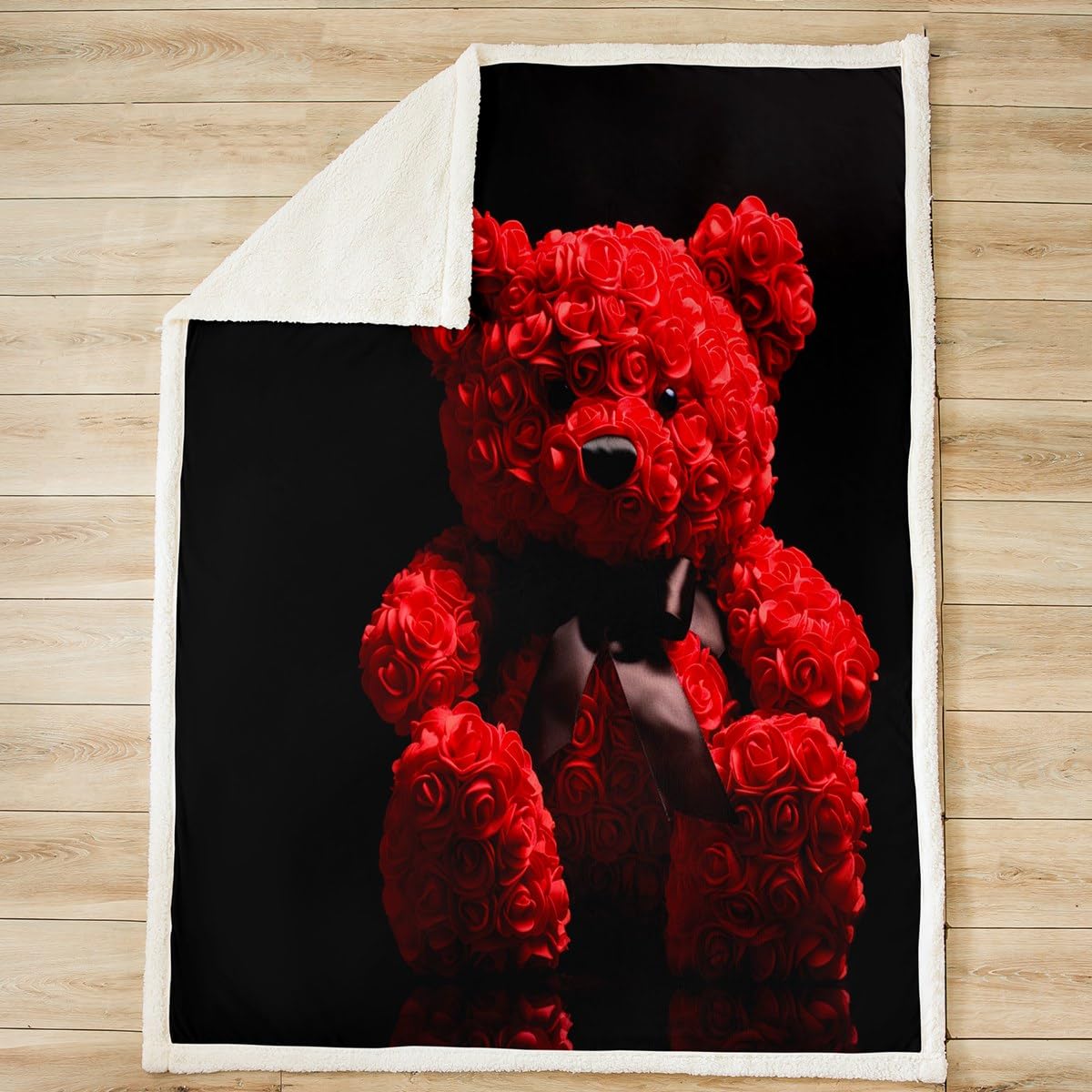 Red Roses Sherpa Fleece Throw Blanket - Ultra Soft Plush Floral Print Blanket for Sofa, Couch & Bed (60x80 Inch) - Romantic Rose Pattern Cozy Blanket Gift for Valentine's Day, Anniversary & Home Decor