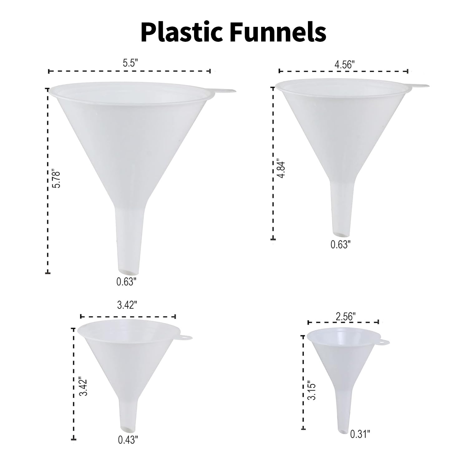 4-Piece Plastic Oil Funnel Set for Automotive Use - Transmission, Fuel, Lubricants & Fluids - White Car Funnels for Easy DIY Maintenance & Fluid Changes