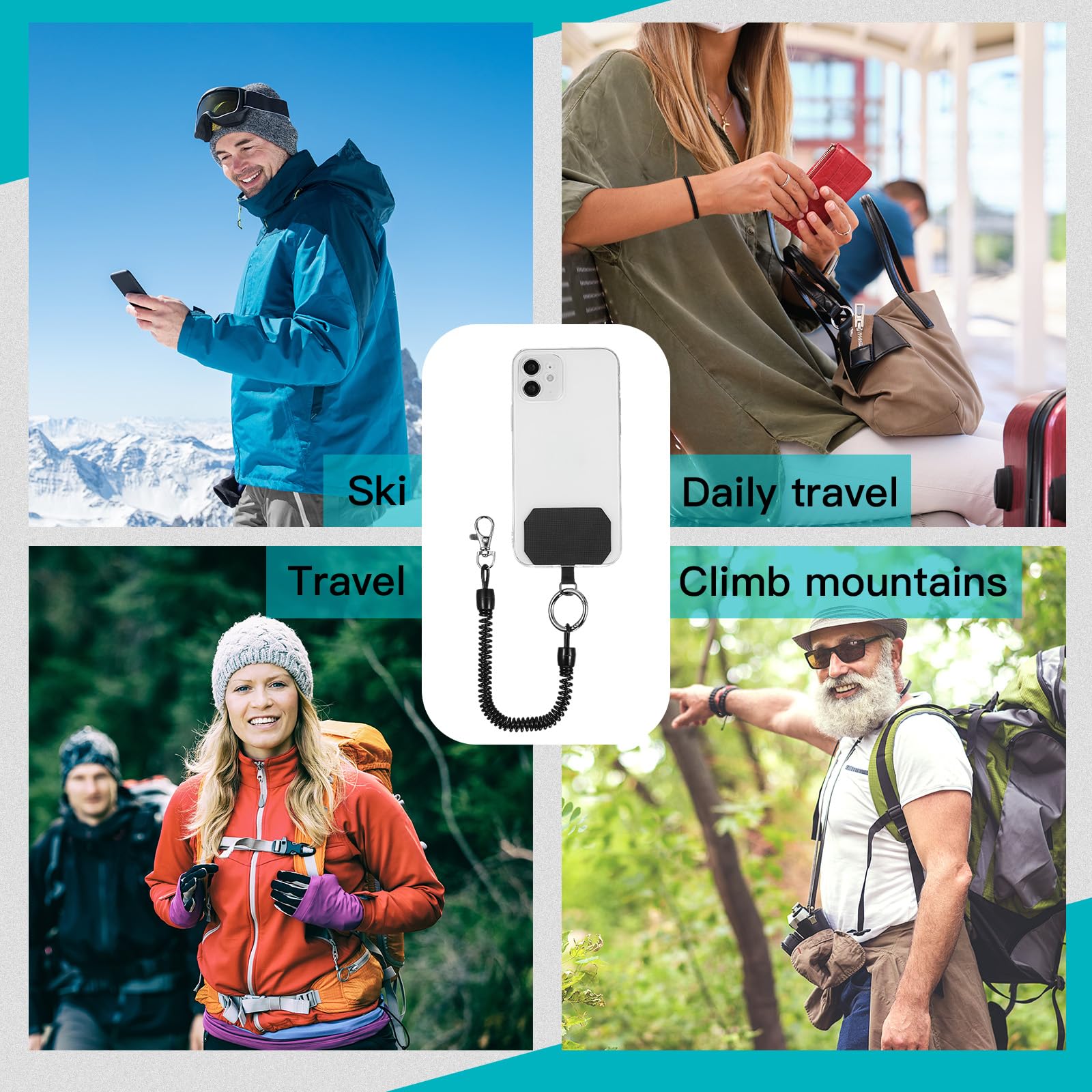 Kanayu 8 Pack Anti-Drop Phone Lanyard with Patch & Elastic Tether - Secure Phone Holder for Outdoor Activities, Skiing, Hiking, Fishing (Black) - Perfect for Adventure Sports, Travel & Everyday Use