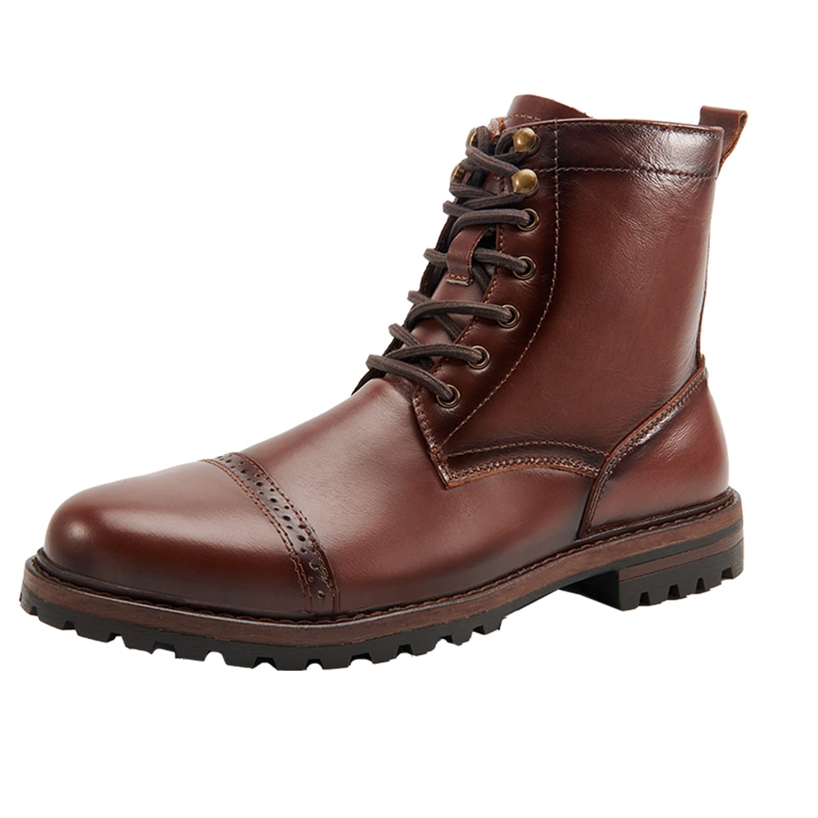 Men's Leather Combat Boots - Lace Up Ankle Boots for Casual & Dress Wear | Durable Oxford Shoes for Outdoor, Work & Everyday Use